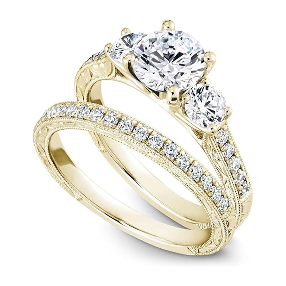 Moissanite Engagement Ring Set 925 Sterling Silver White Gold/Yellow Gold/Rose Gold Wedding Band for Women - D Color VVS1 Round Cut Bridal Jewelry Set - Perfect for Proposals, Anniversaries & Special Occasions