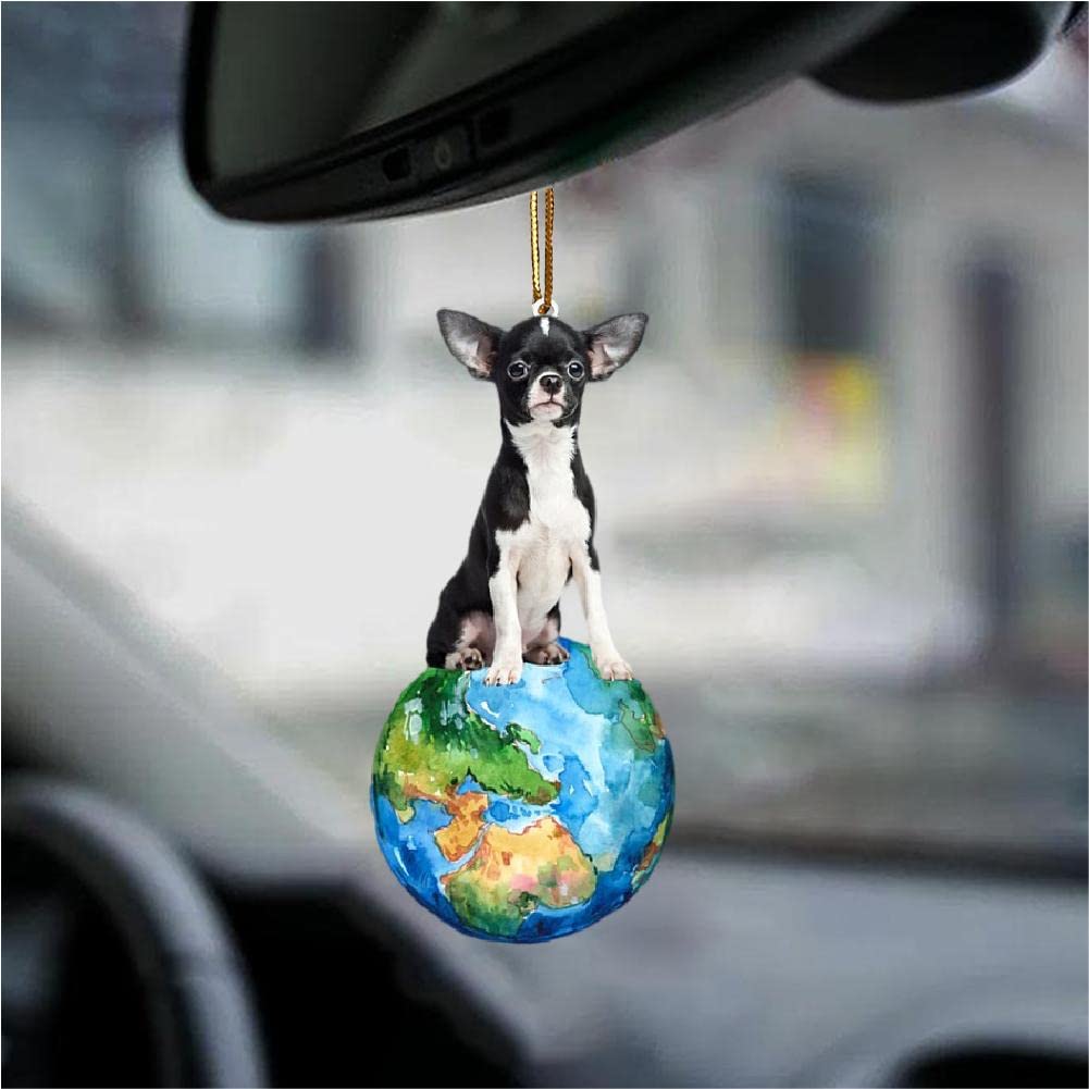 Blue Earth Chihuahua Dog Car Hanging Ornament - 2-Sided Decorative Auto Accessory for Chihuahua Lovers & Dog Moms | Perfect for Window Decor, Car Interior Styling & Pet Lover Gifts
