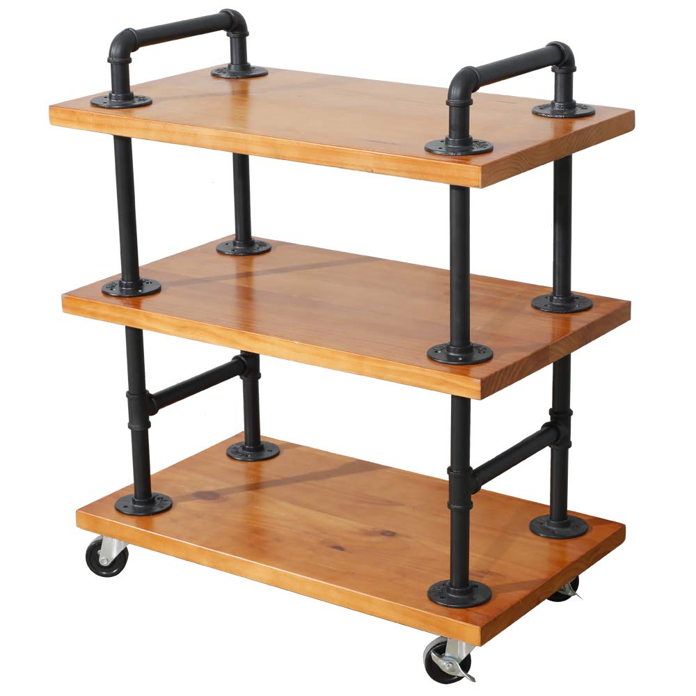 Sturdy Wood & Metal Wine Rack with Wheels - Kitchen, Bar & Dining Room Wine Storage Cart - Perfect for Serving, Tea Storage & Home Furniture