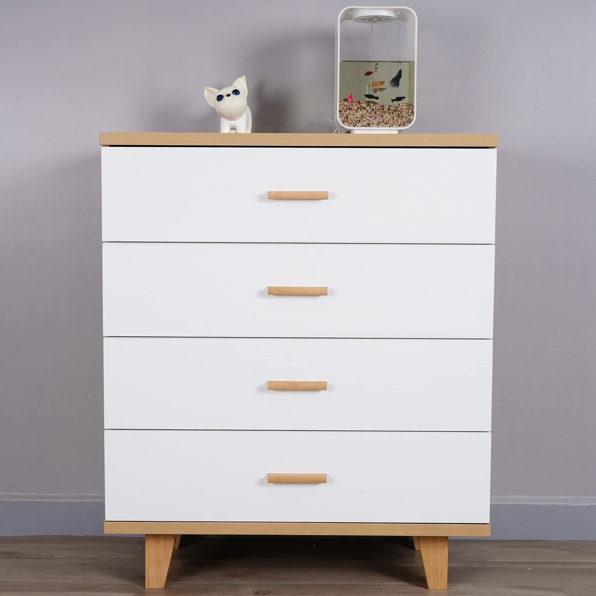 Modern 4-Drawer Wooden Dresser - Solid Wood Chest of Drawers with Wood Handles & Sturdy Legs - Contemporary Bedroom Nightstand & Living Room Storage Cabinet - Perfect for Clothes, Bedding & Home Organization