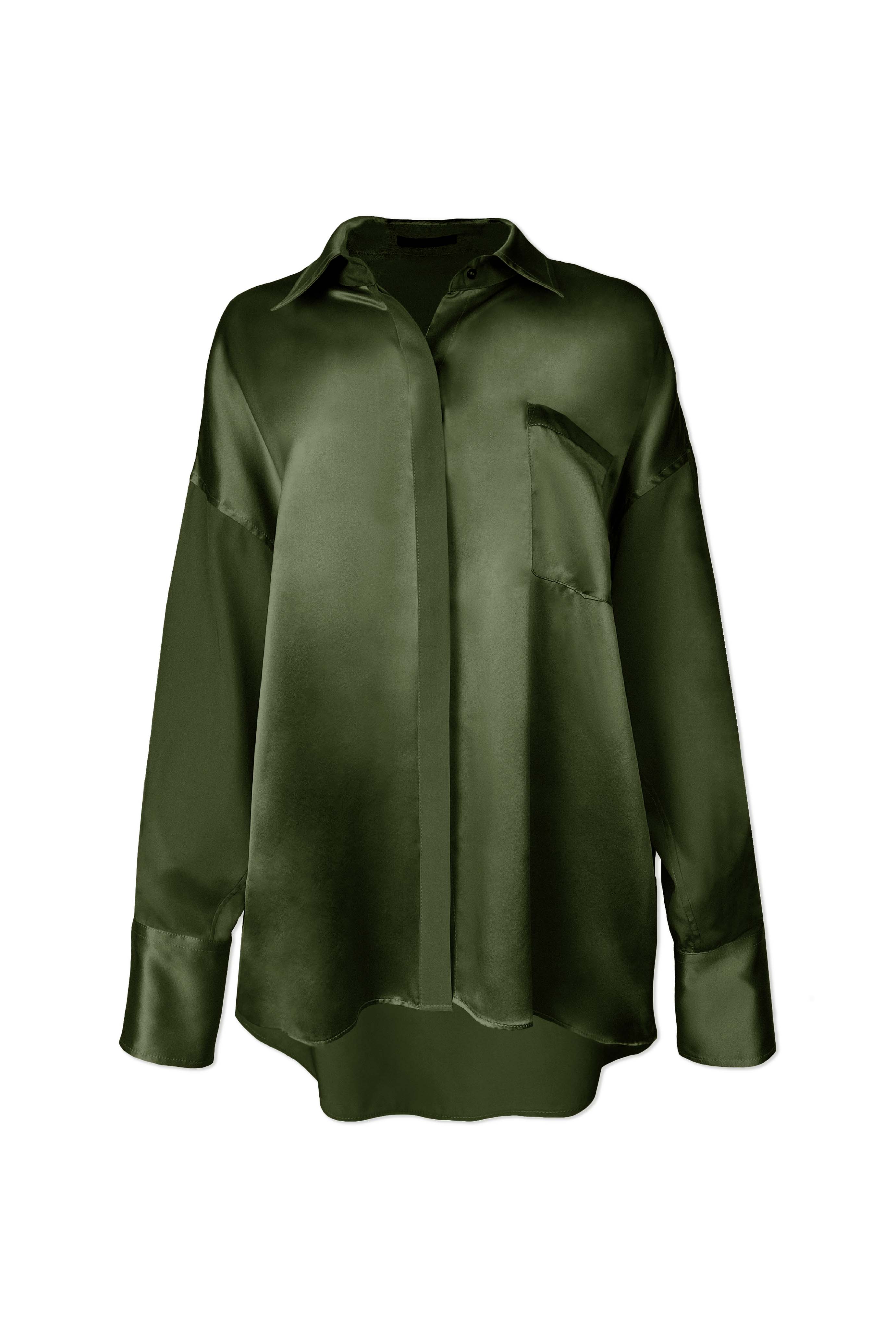 Oversized Button Down Silk Combo Blouse - Military Style Women's Shirt for Work & Casual Wear | Elegant Office & Weekend Outfit
