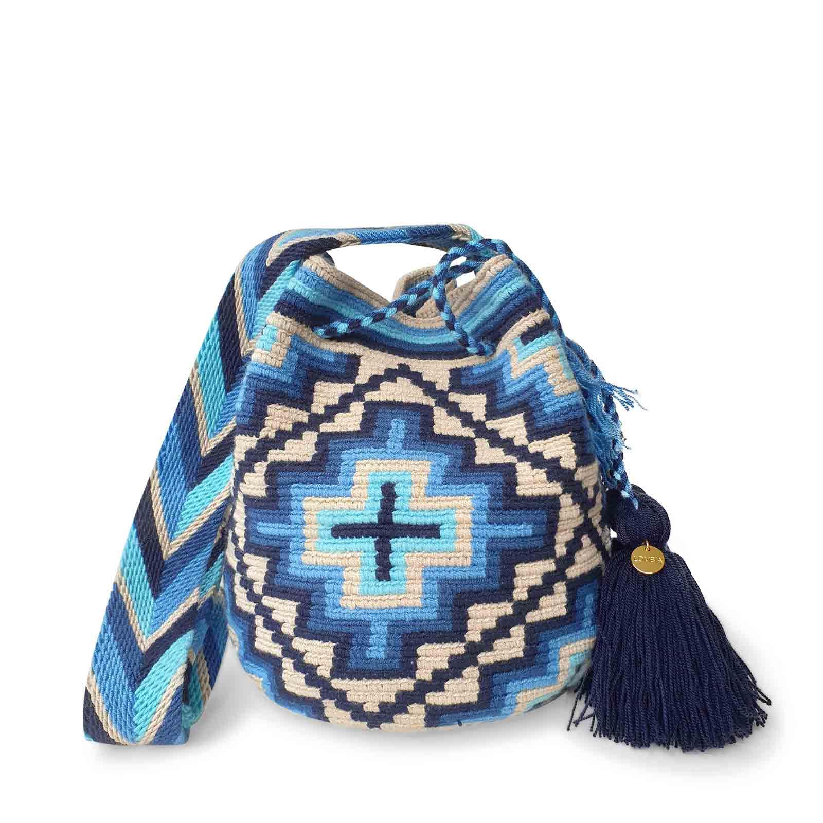 Authentic Handmade WAYUU Mochila Bag from Colombia - Medium Crochet Crossbody Purse, Artisan Crafted Bucket Bag (Carmen) | Perfect for Beach, Travel & Boho Fashion Accessories
