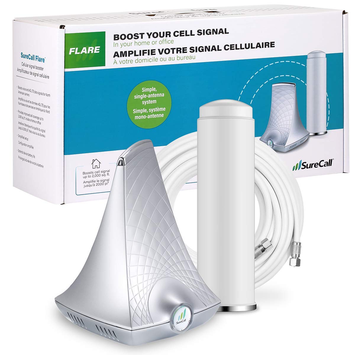 SureCall Flare 5G/4G LTE Cell Phone Signal Booster for Home & Office - 2500 sq ft Coverage, FCC Approved, Works with Verizon AT&T T-Mobile & All Carriers | Improve Internet Speed for Remote Work, Online Classes & Video Conferencing