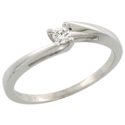 14K White Gold Solitaire Engagement Ring with 0.14 Carat Brilliant Cut Diamond (G-H Color, SI1-VS1 Clarity) - 3.2mm Stone, 2mm Band Width - Perfect for Proposals, Anniversaries & Romantic Occasions