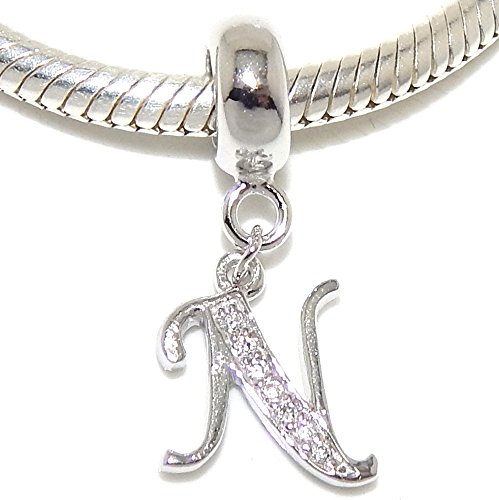 925 Sterling Silver Letter Charm with Crystals for Jewelry Making