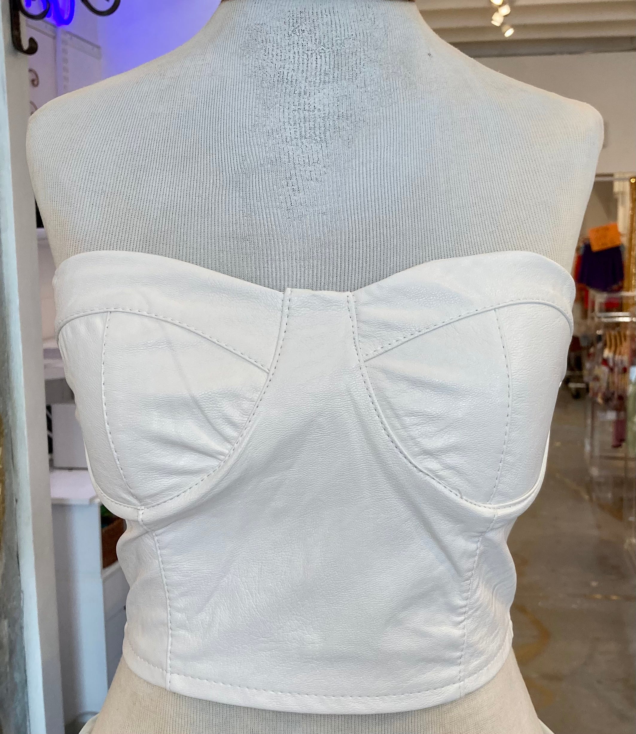 Sexy White Leather Bustier Crop Top for Women - Fashionable Corset Style Top for Night Out, Party, and Date Night