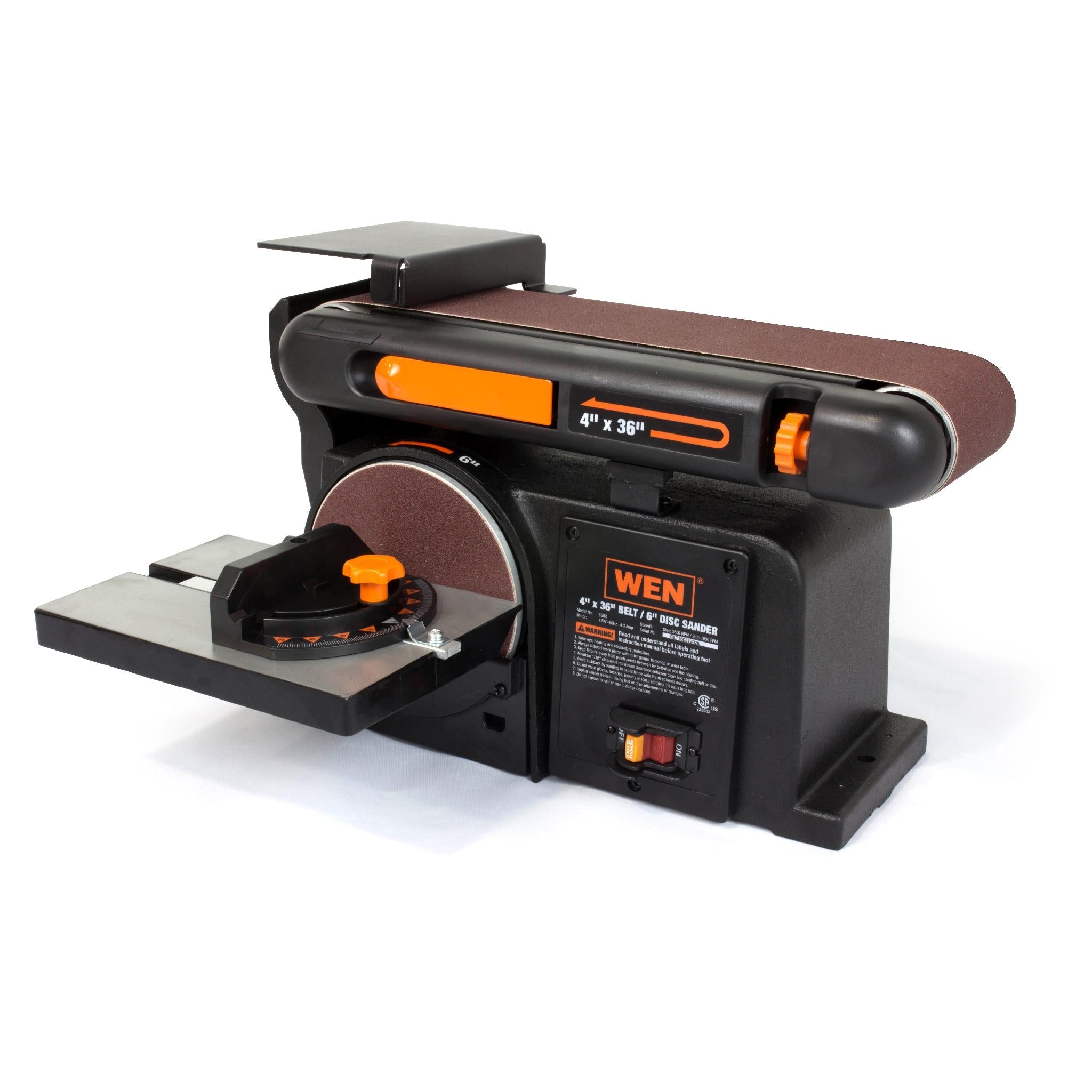 WEN R6502T 4.3 Amp 4x36 Inch Belt & 6 Inch Disc Sander with Cast Iron Base | Refurbished Power Tool for Woodworking, Metal Sanding & DIY Projects