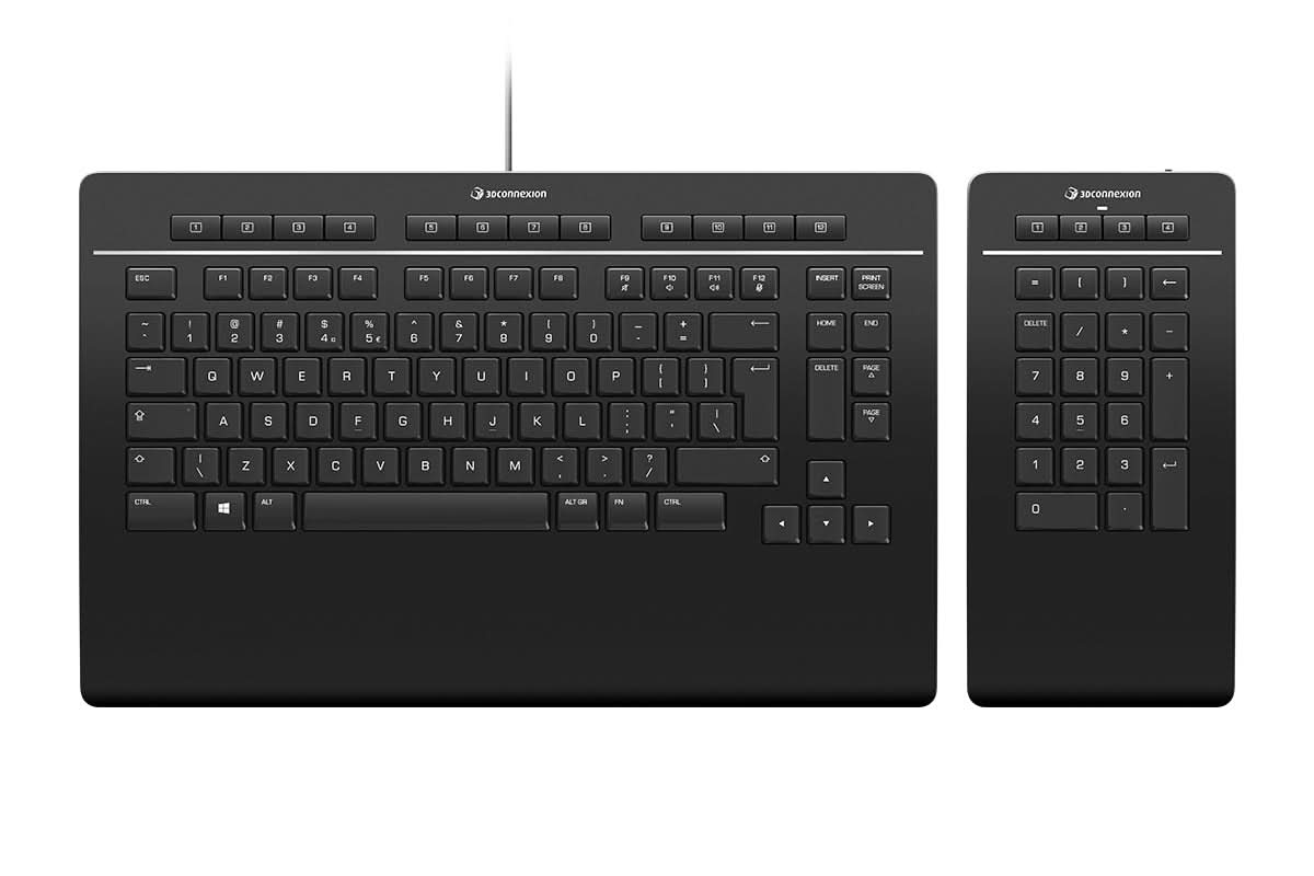 3Dconnexion Professional Wireless Keyboard with Numpad - USB, RF & Bluetooth Connectivity - QWERTY English Layout - Black (Perfect for CAD Design, 3D Modeling & Office Work)