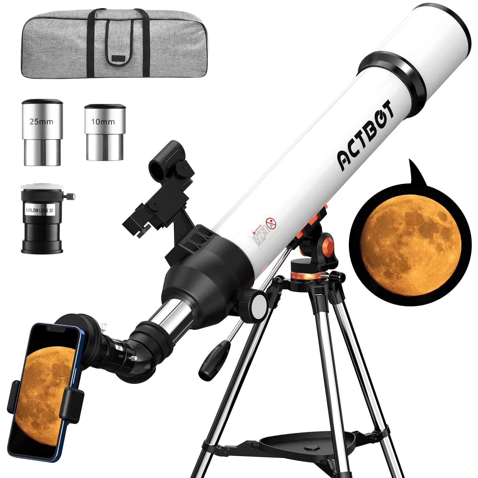 ACTBOT 70mm Aperture 700mm Focal Length Refractor Telescope for Adults & Beginners - Includes 2 Eyepieces & Smartphone Adapter for Stargazing, Bird Watching & Astronomy Observation