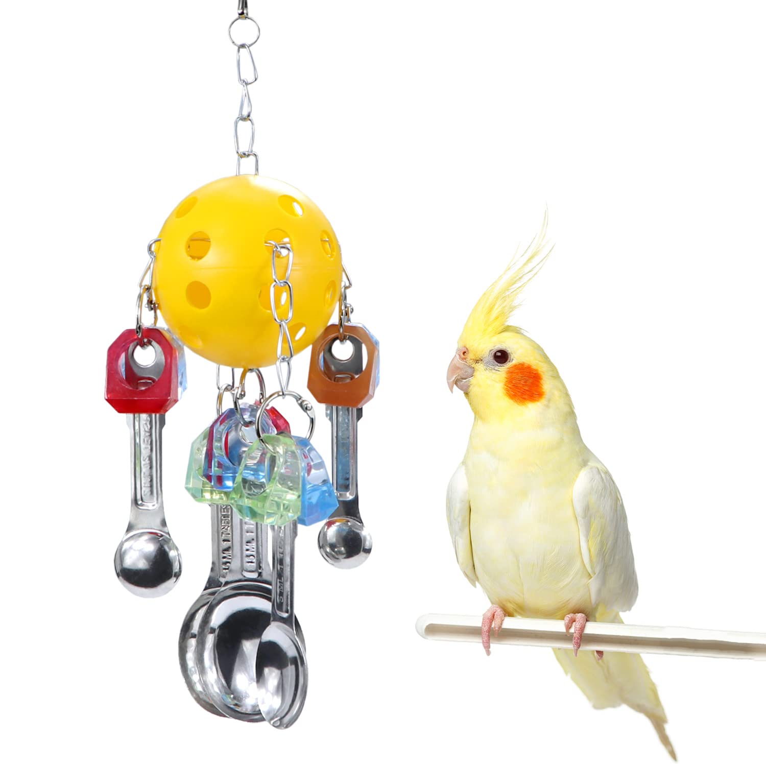 Litewoo Bird Chew Toy with Stainless Steel Spoons & Balls - Hanging Swing Chewing Toy for Parrots, Macaws, Cockatoos - Cage Accessory for Mental Stimulation & Beak Exercise - Perfect for Playtime & Stress Relief