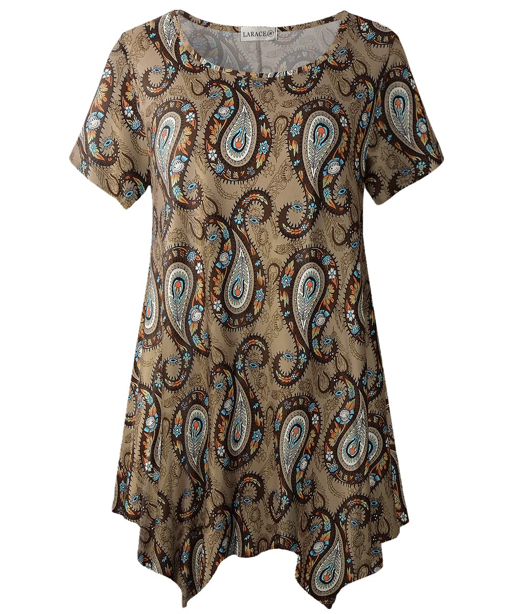 LARACE Women's Plus Size Short Sleeve Casual Summer Tops - Asymmetrical Tunic Blouse for Everyday Wear, Office & Vacation Outfits