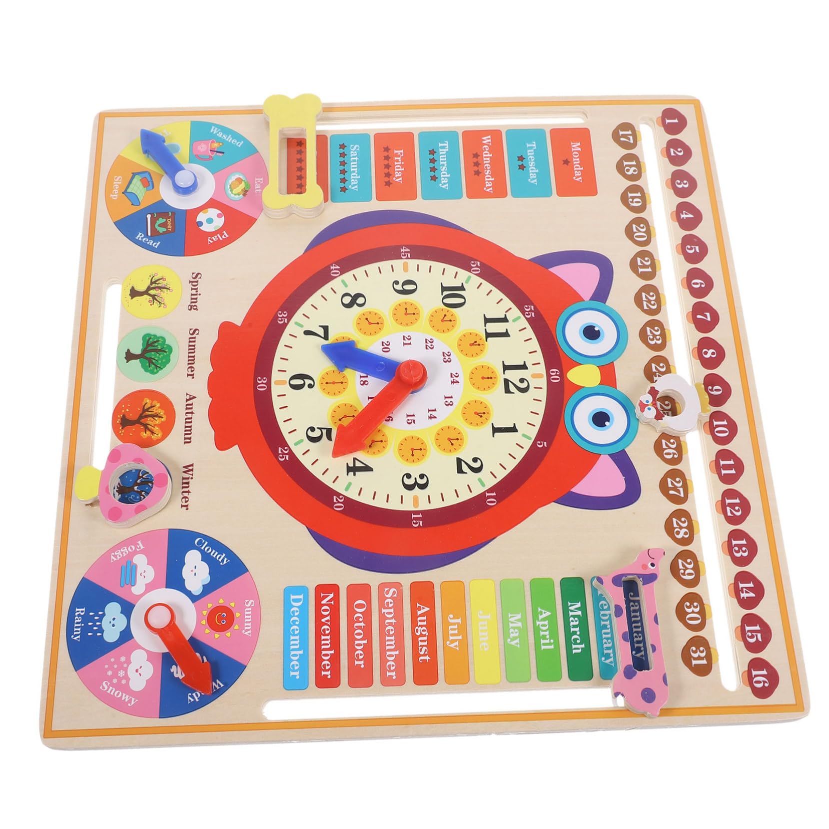 KOMBIUDA Educational Wooden Learning Clock Toy - Digital Clock, Calendar, Weather & Seasons Puzzle for Toddlers | Perfect Montessori Teaching Aid for Kids Classroom & Homeschooling