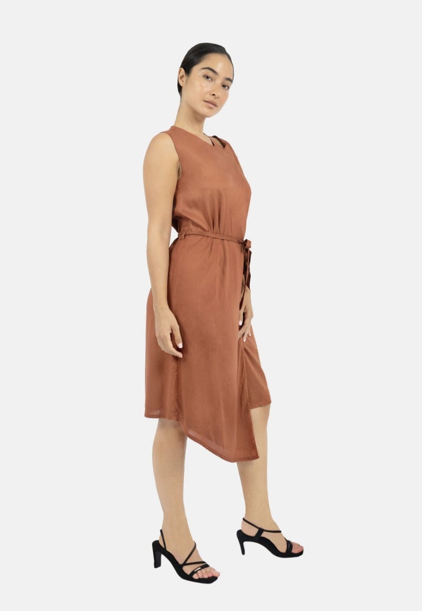 Elegant Asymmetrical Wrap Dress for Women - Soft TENCEL™ Modal Fabric in Rust Red | Perfect for Date Night, Office Wear & Special Occasions
