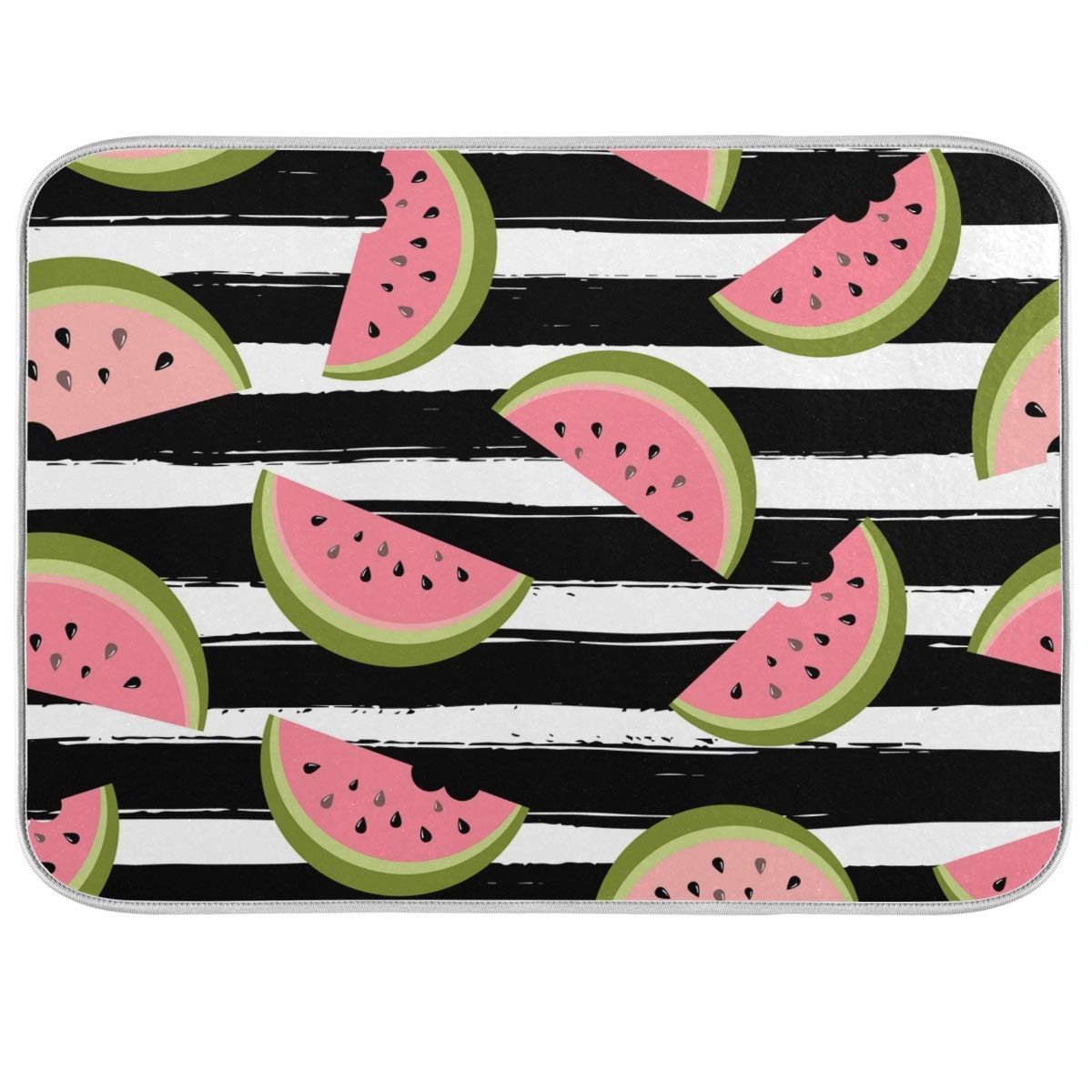 Premium Absorbent Microfiber Dish Drying Mat - Watermelon Striped Non-Slip Kitchen Counter Mat (16