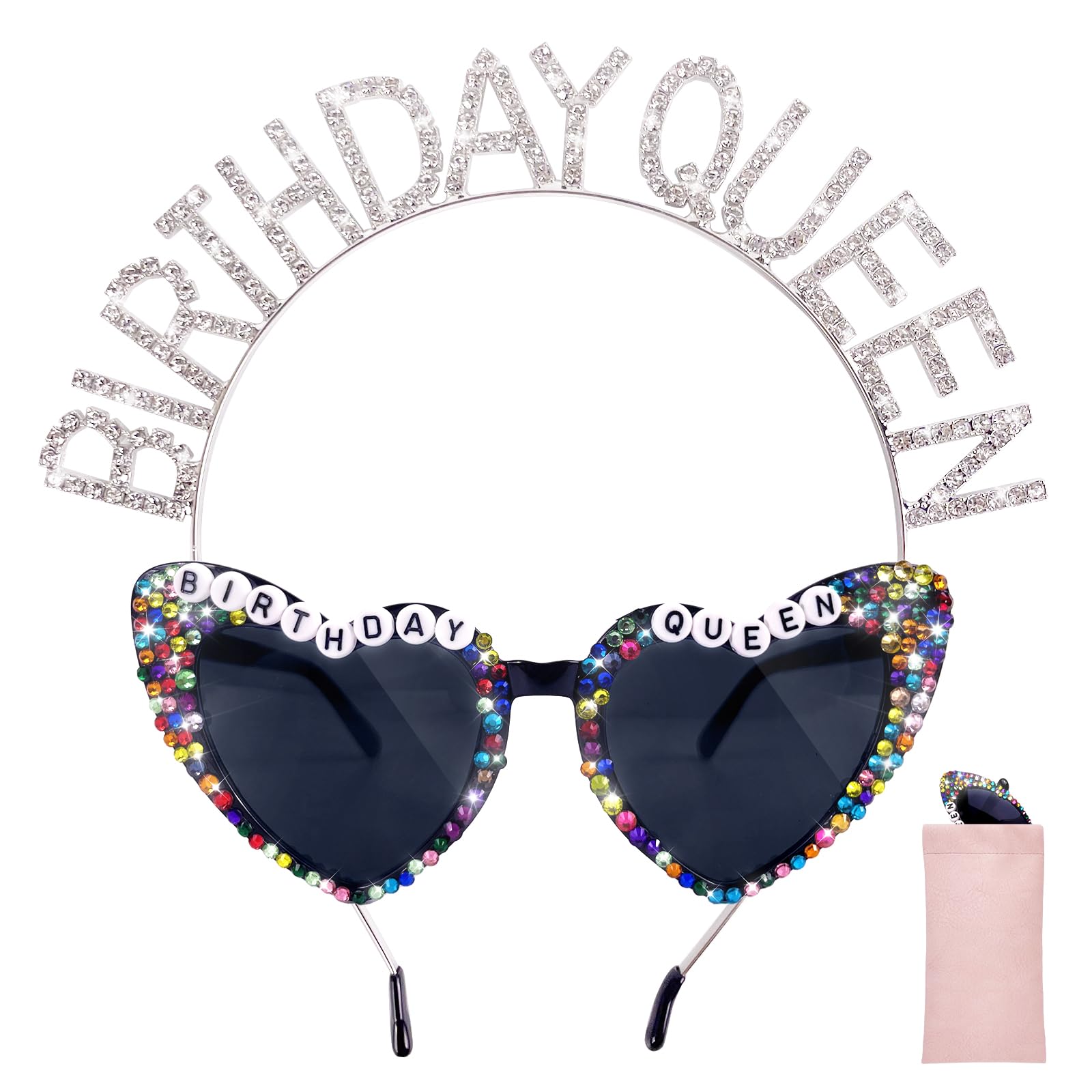 Birthday Queen Sunglasses with Crown - Women's & Girls' Birthday Glasses Headband Tiara Set - Perfect for Parties, Gifts & Decorations