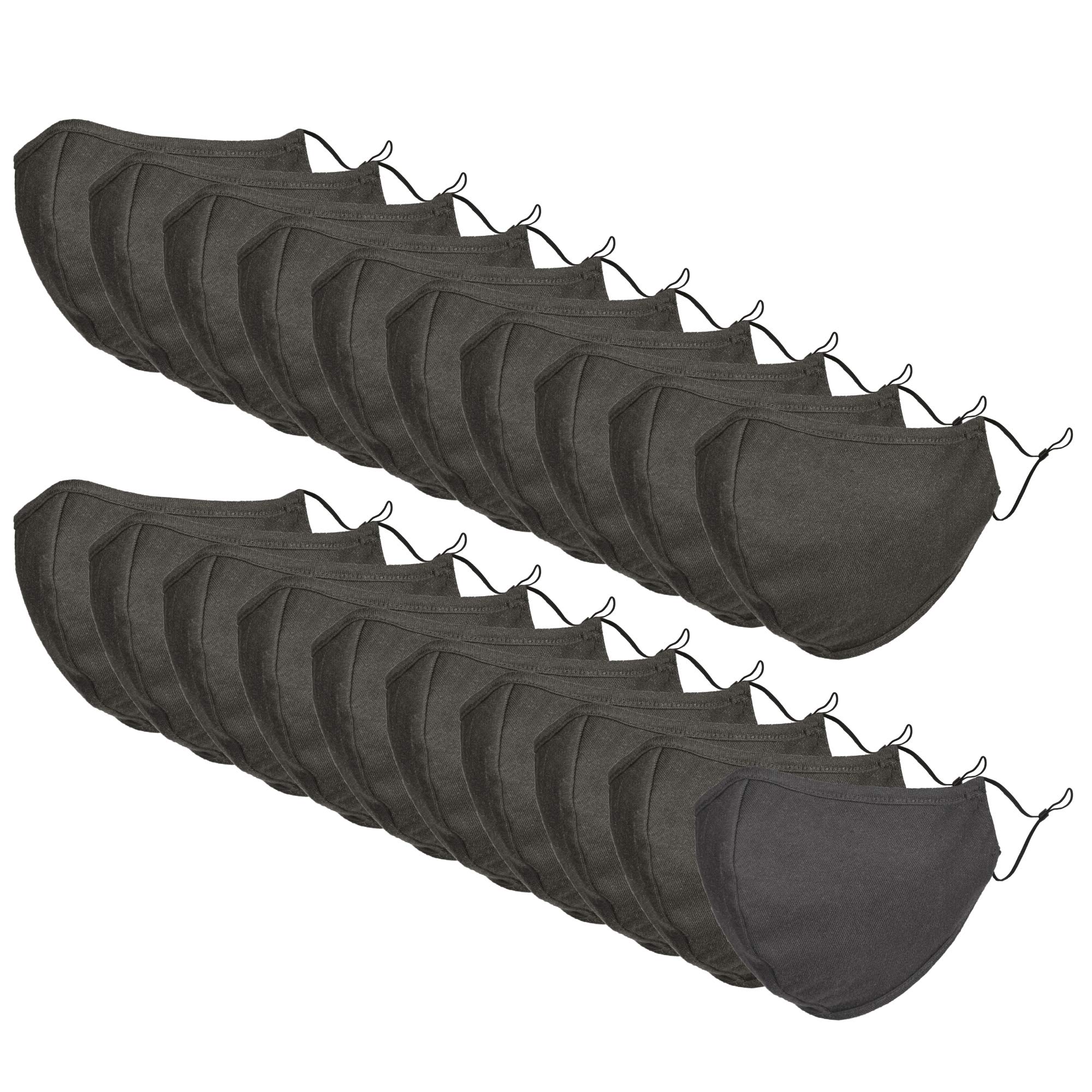 DALIX Reusable Washable Cloth Face Mask 20-Pack - Breathable Comfortable Adjustable Earloop Masks for Adults, Made in USA, Charcoal Gray (L-XL) | Perfect for Daily Commute, Shopping & Outdoor Activities