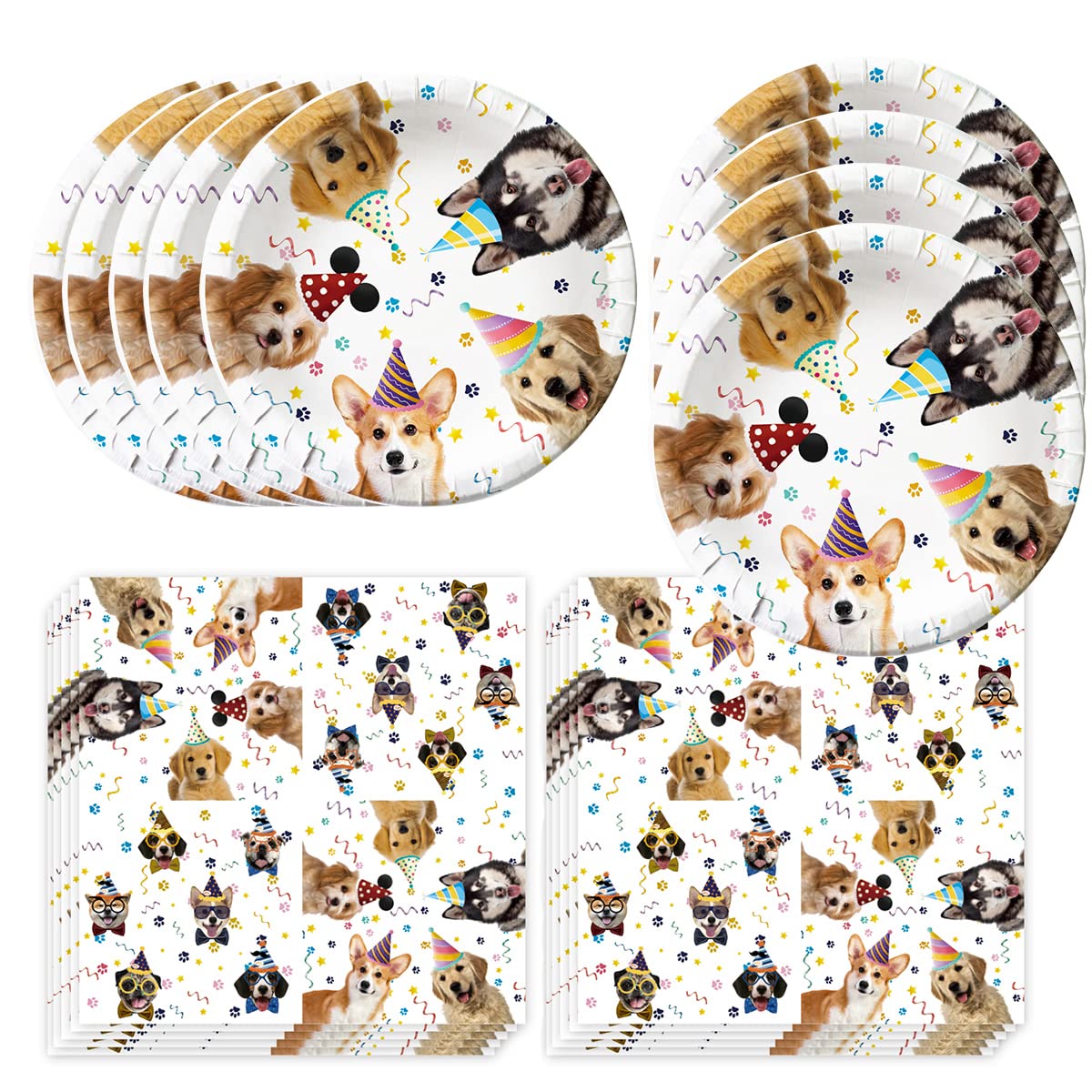 20pcs Dog Birthday Party Decorations Set - Paper Plates & Napkins for Puppy Themed Celebrations | Perfect for Pet Birthday Parties, Dog Show Events & Puppy Adoption Celebrations