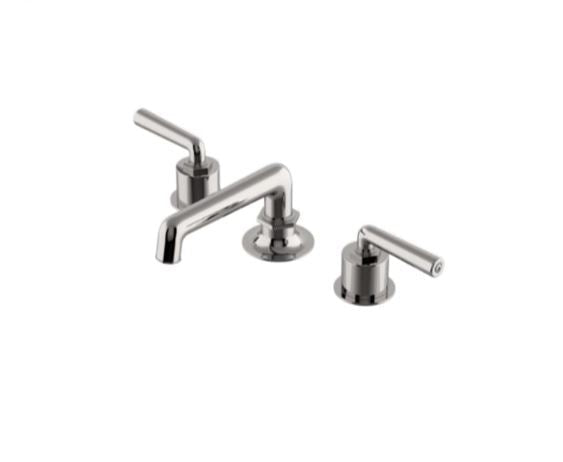 Henry Low Profile 3-Hole Deck Mounted Bathroom Faucet with Metal Lever Handles - Nickel Finish for Vanity Sink, Powder Room & Guest Bathroom