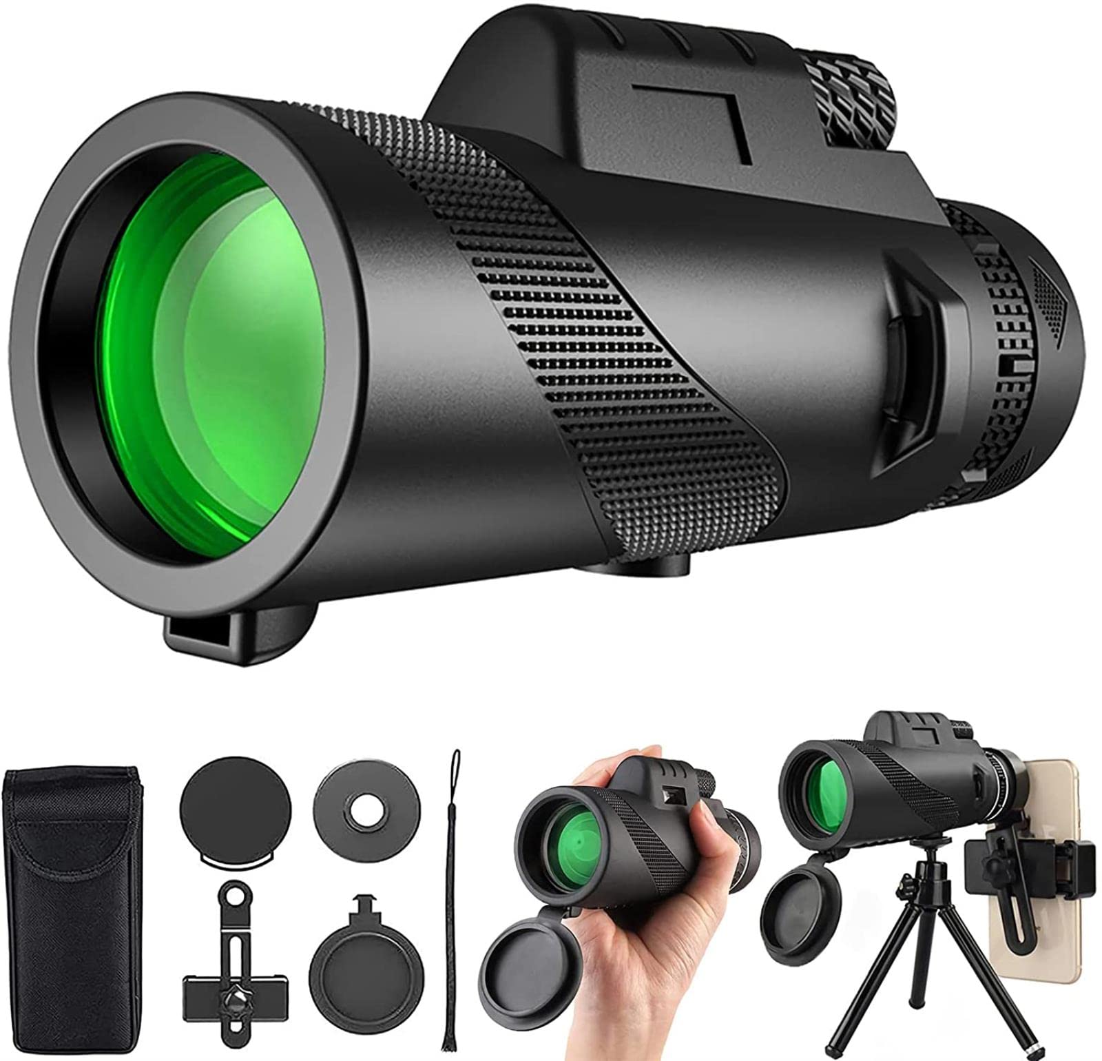 12x50 HD Monocular Telescope with Smartphone Adapter - High Power Zoom for Bird Watching, Hiking, Sightseeing, Concerts & Sports | Compact & Lightweight for Outdoor Adventures