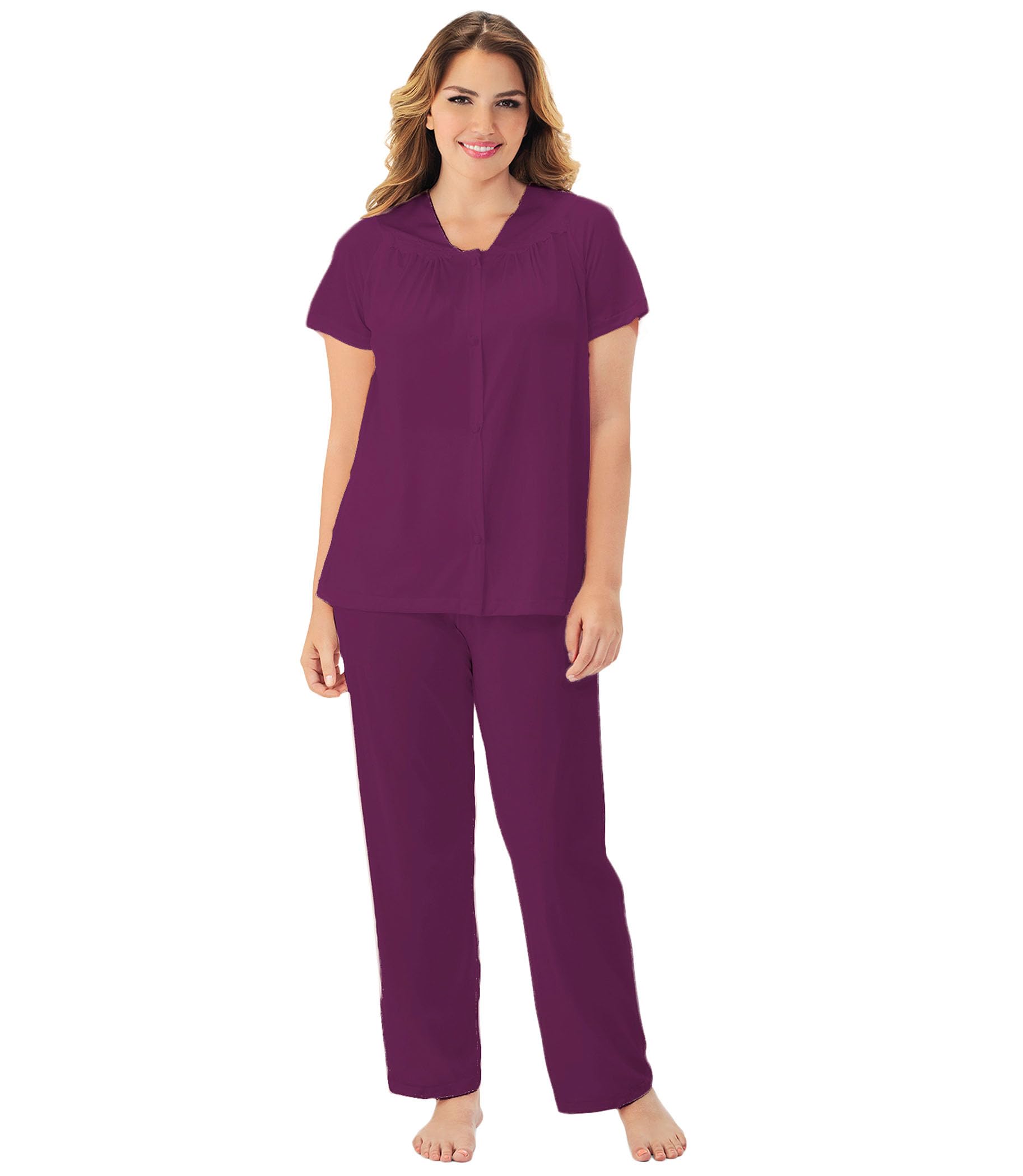Exquisite Form 90107 Women's Nylon Tricot Short Sleeve Matching Pajama Set - Soft & Comfortable Sleepwear for Lounge & Nightwear - Perfect for Relaxing at Home, Travel & Gift Giving
