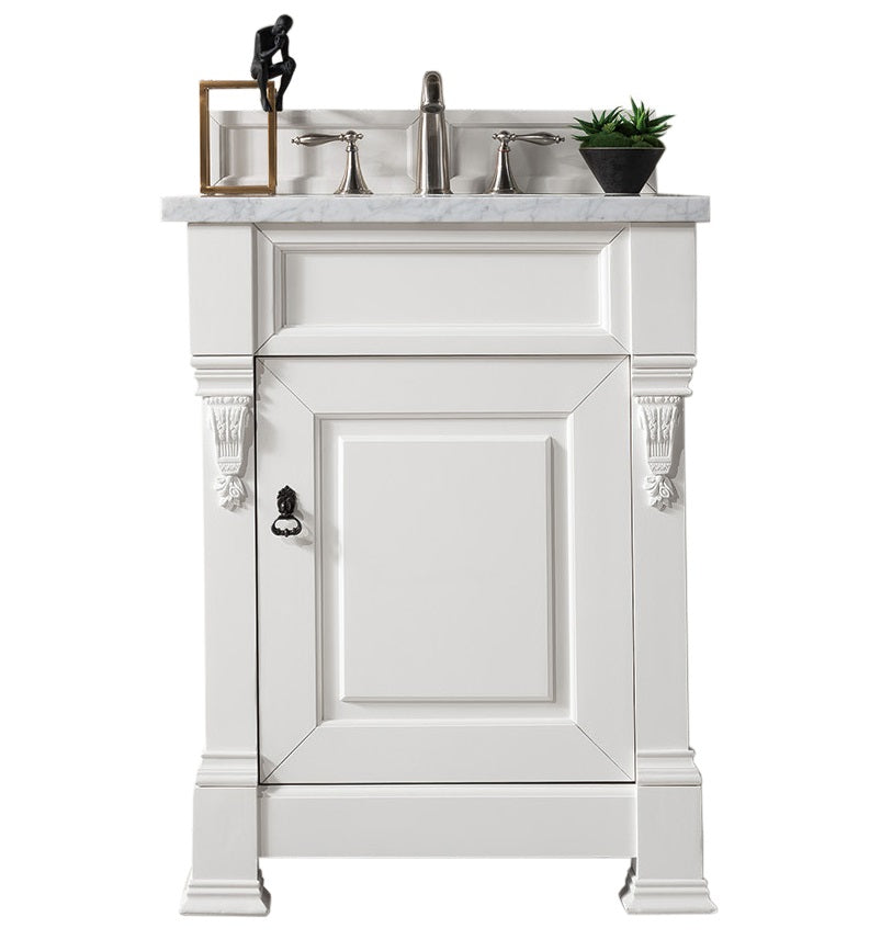 Brookfield 26 Inch Single Bathroom Vanity with 3CM Arctic Fall Solid Surface Top in Bright White - Perfect for Modern Bathroom Renovations & Small Space Designs