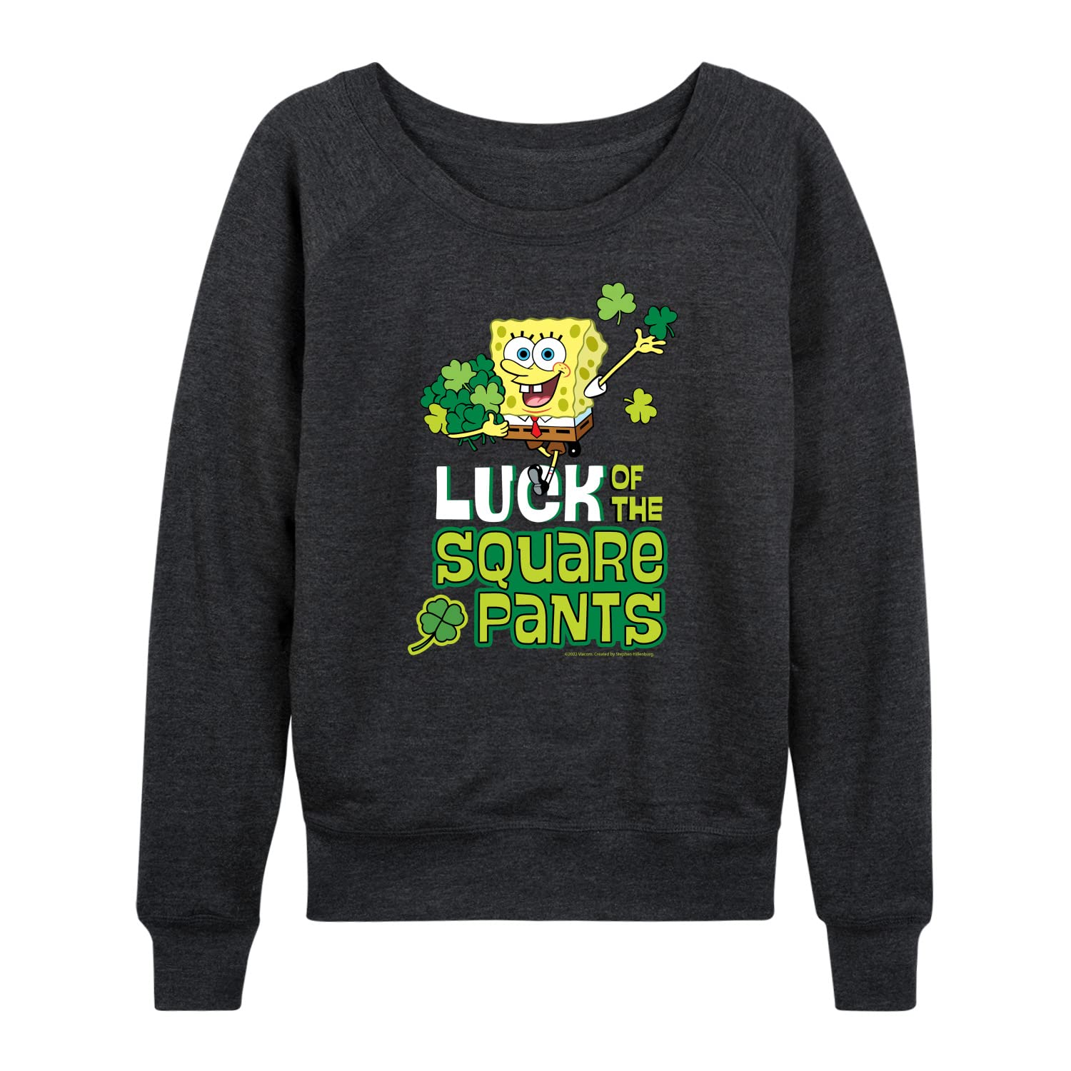 HYBRID APPAREL Women's SpongeBob SquarePants Luck Of The Square Pants Lightweight French Terry Pullover Hoodie - Casual Loungewear, Cartoon Character Sweatshirt for Fans, Gift Idea
