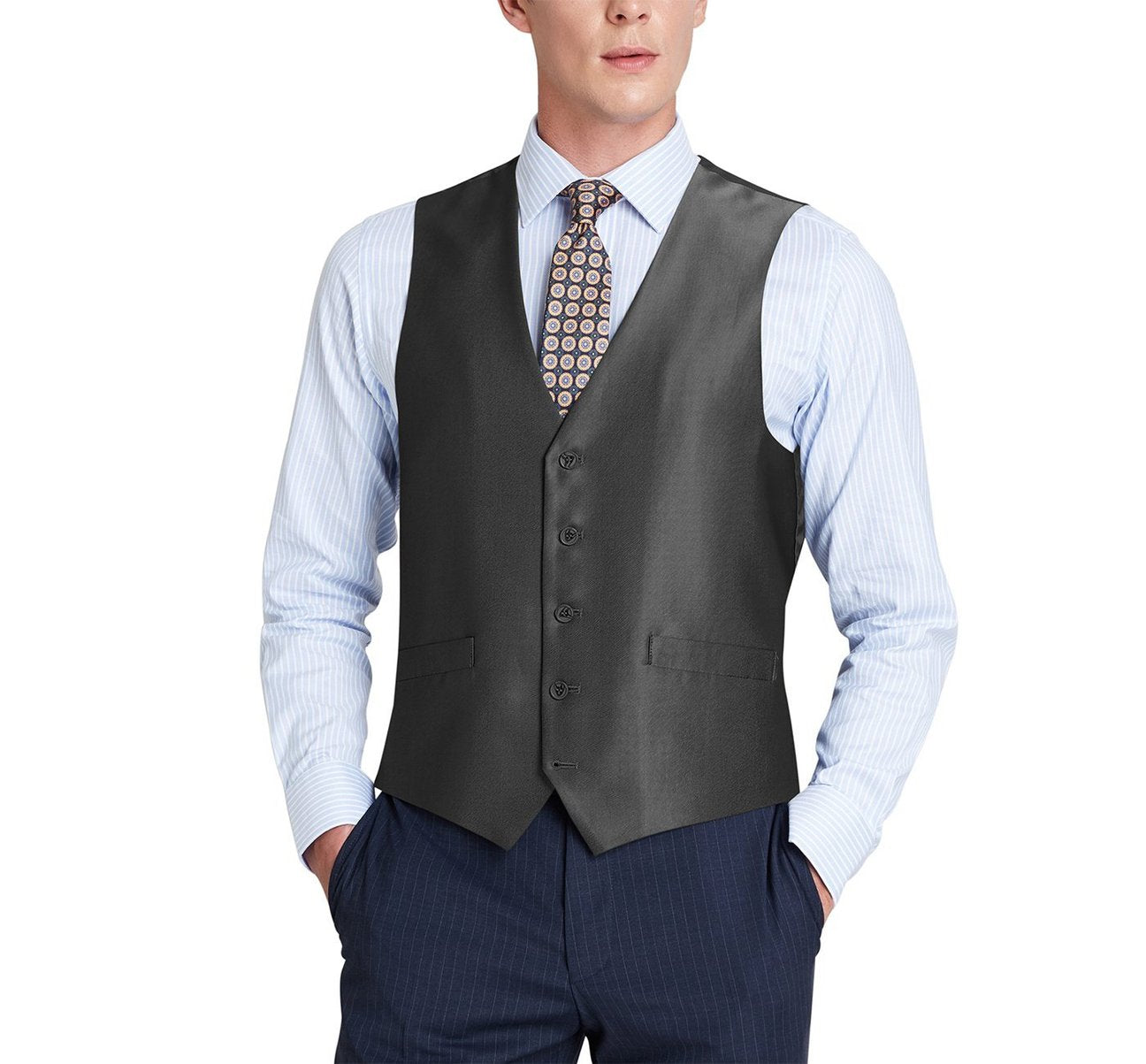 Alessandro Vitello by Renoir Black Formal Regular Fit Suit Vest - Men's Slim Fit Waistcoat for Business & Wedding | Premium Sharkskin Fabric for Office, Cocktail Parties & Special Occasions