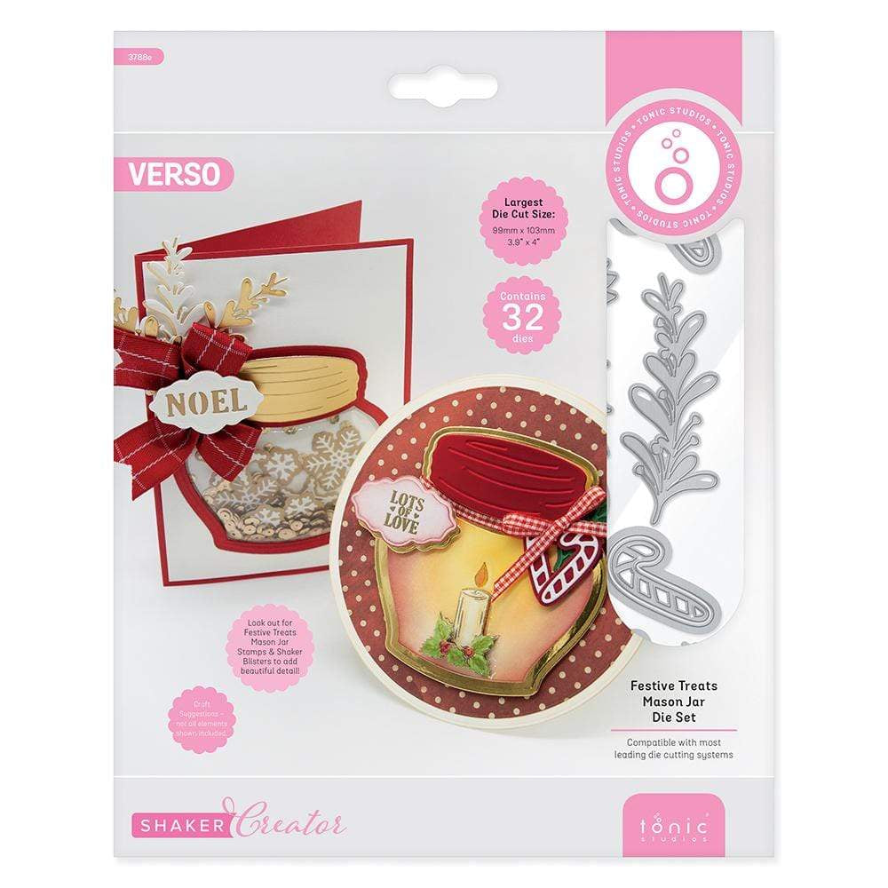 Tonic Studios Festive Treats Mason Jar Die Set 3788E - Perfect for DIY Holiday Crafts, Scrapbooking, and Card Making
