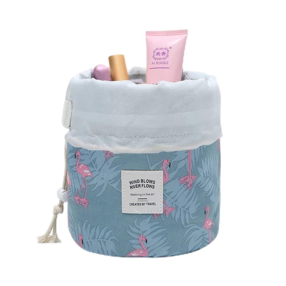 Linnet Travel Large Capacity Drawstring Round Cosmetic Bag - Multi-Purpose Barrel Shape Makeup Organizer Pouch (Color May Vary) - Perfect for Travel, Gym, Beach & Daily Essentials Storage