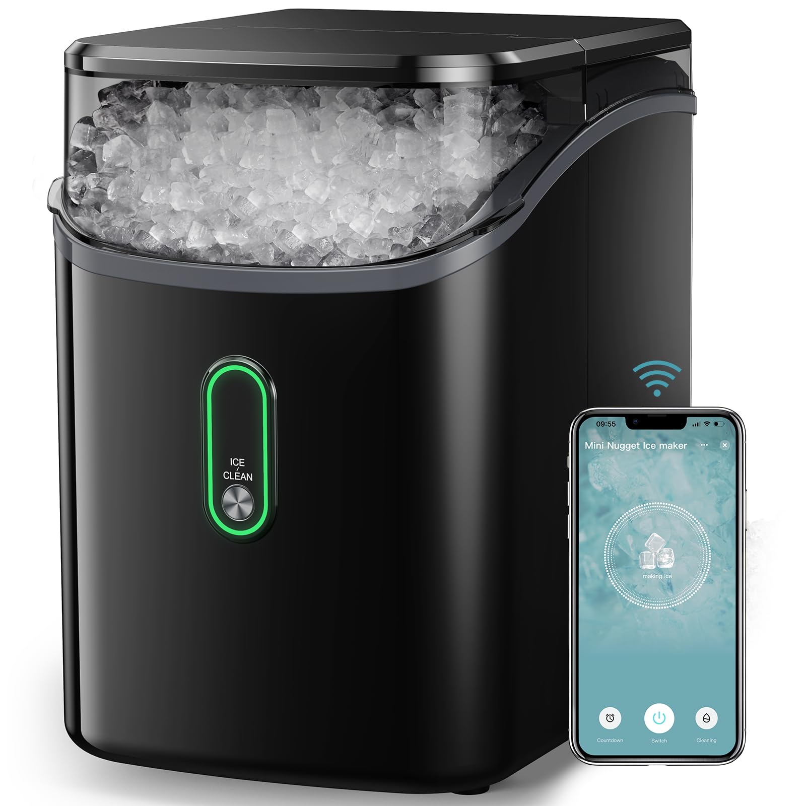 Silonn Countertop Nugget Ice Maker with WiFi - 33lbs/24H Pebble Ice Machine, Soft Chewable Ice, Timer & App Alerts for Home, Kitchen, Office | Perfect for Cocktails, Sodas & Hydration