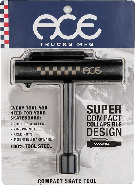 Ace Classic Skate Tool - Black | Multi-Functional Skateboard Tool for Adjusting Trucks & Bearings | Perfect for Skateboard Maintenance & DIY Repairs