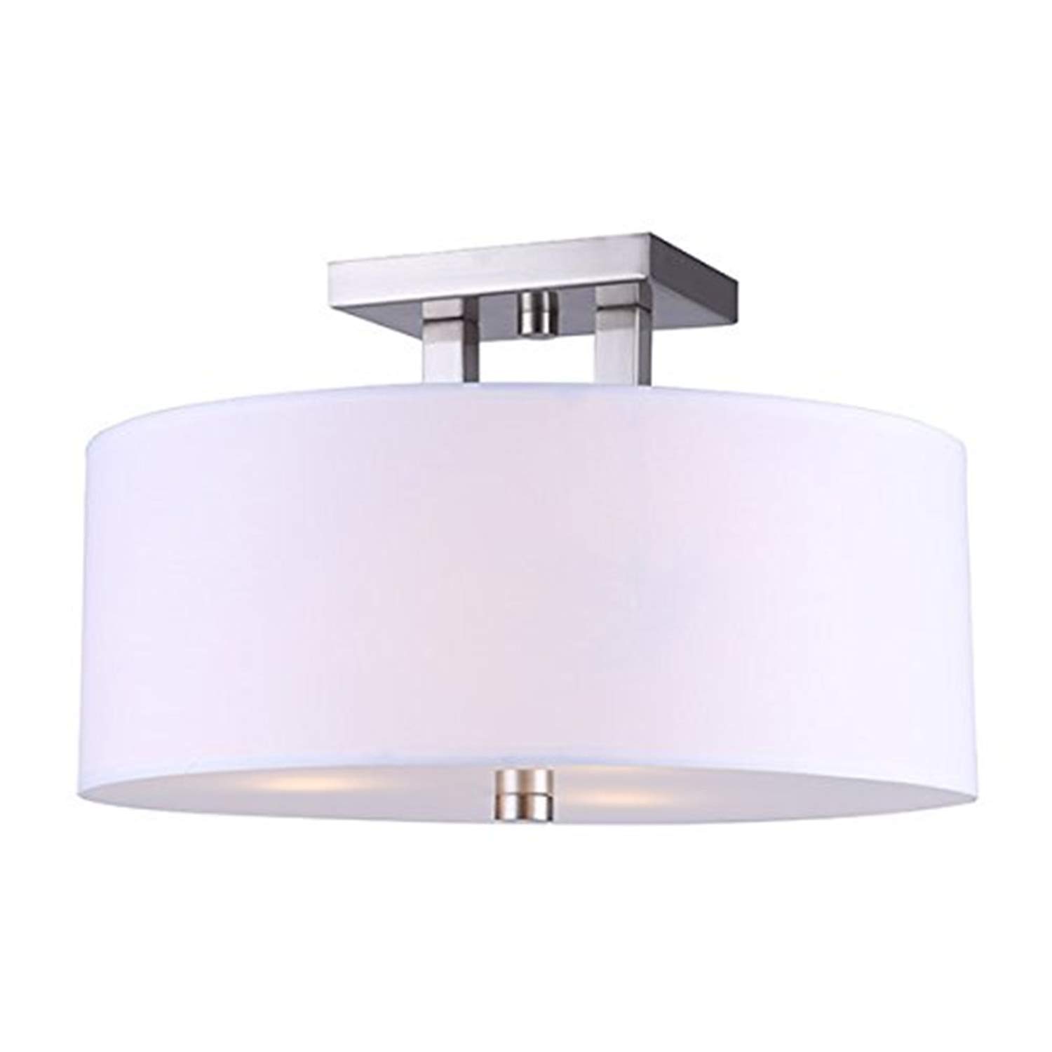 CANARM ISF578A03BN Semi-Flush Mount Ceiling Light - Brushed Nickel Finish with White Fabric Shade & Glass Diffuser - Perfect for Bedroom, Living Room, and Hallway Lighting