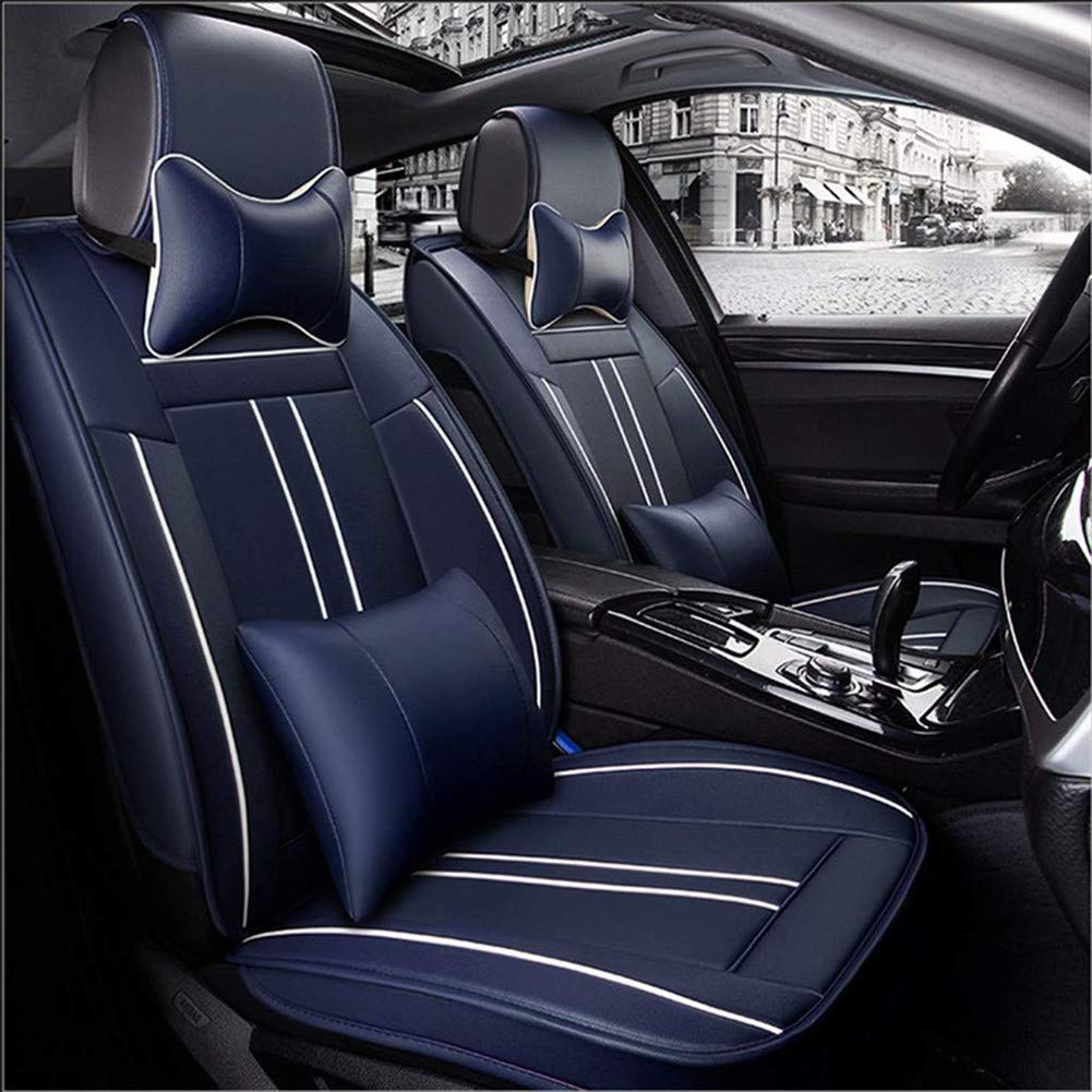 Classic Leather Car Seat Covers Full Set - 5 Seats Universal Fit for All Seasons, Front & Rear, Blue - Perfect for Daily Commute & Road Trips