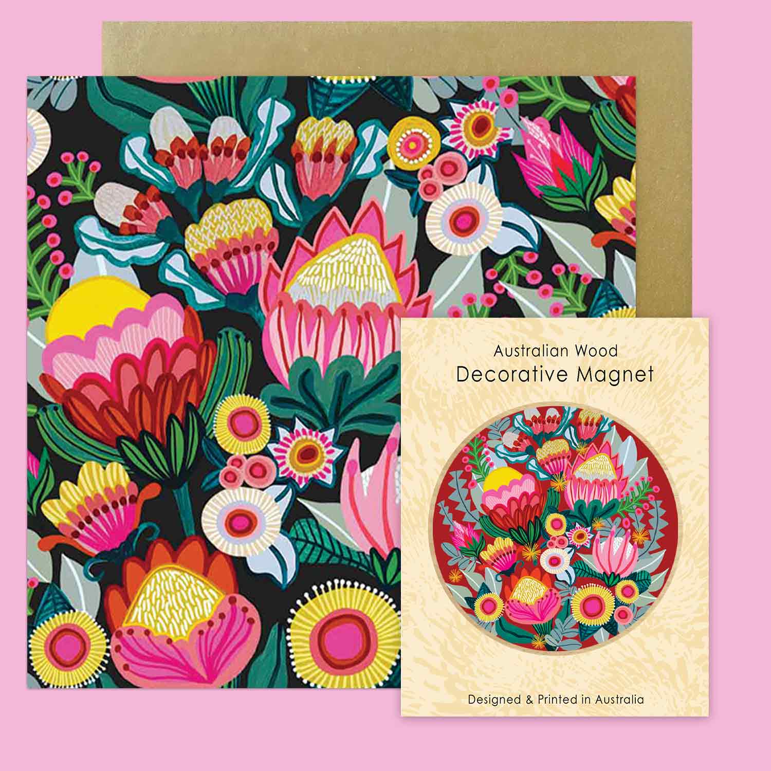Bush Proteas Magnetic Greeting Card Set - Floral Gift for Home Decor, Office, and Special Occasions