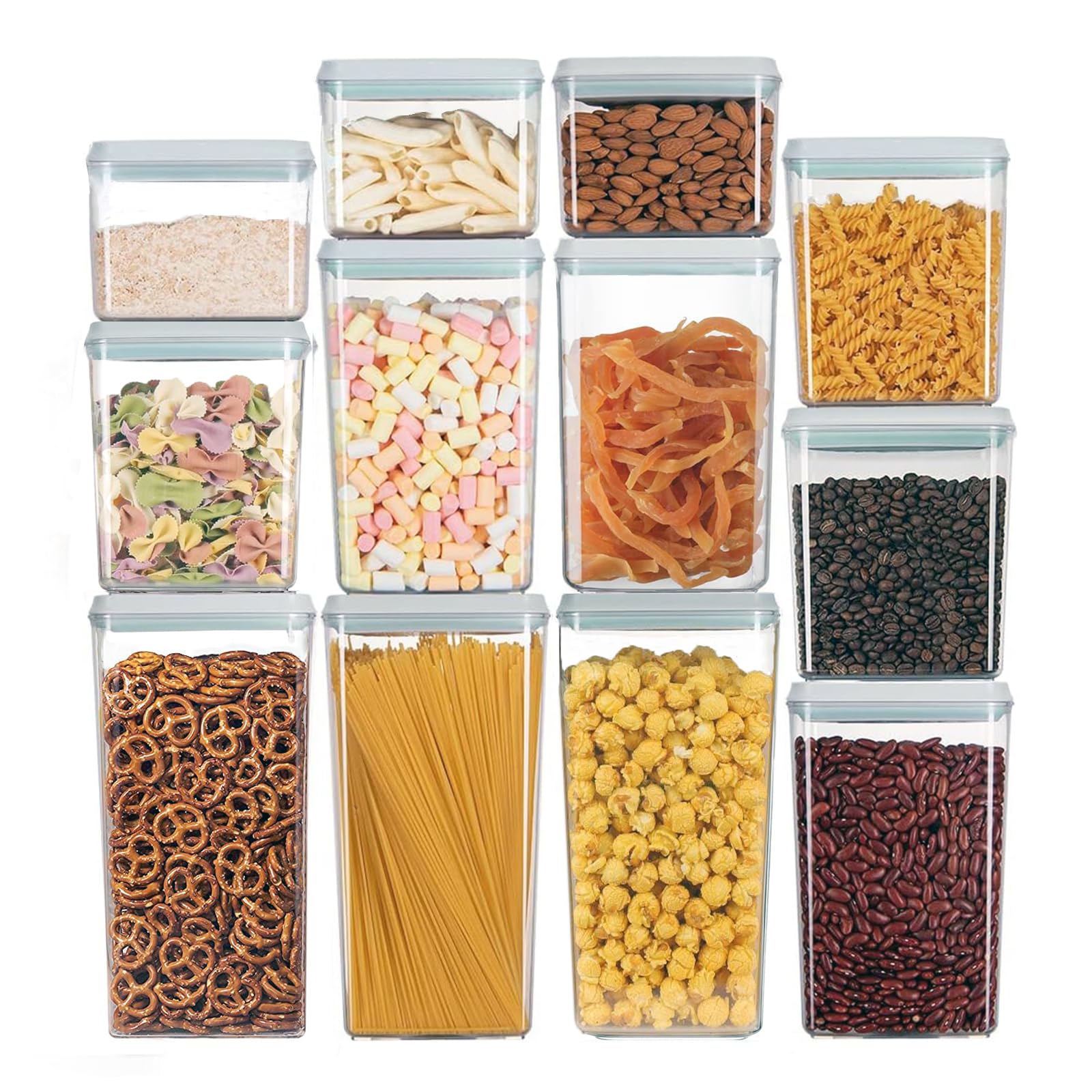 Airtight Food Storage Containers with Lids - 12-Piece BPA-Free Stackable Kitchen Pantry Organizers for Snacks, Candy, Salt, Herbs & Spices (1.2QT, 2QT, 2.7QT & 3.3QT) - Perfect for Meal Prep, Baking & Pantry Organization