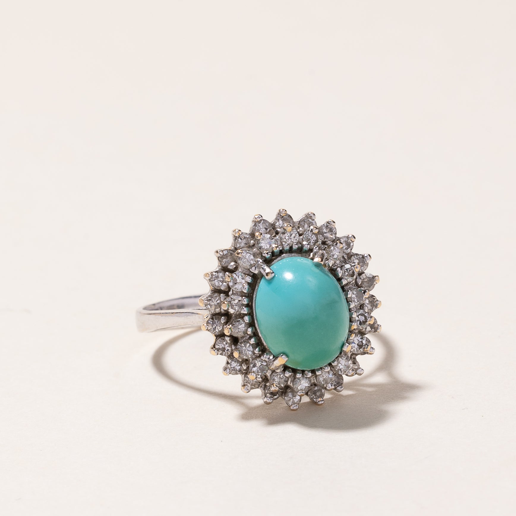 18K White Gold Turquoise and Diamond Ring - 2.74ct Natural Turquoise & 0.54ctw Diamond Accents | Size 7.25 | Elegant Statement Jewelry for Weddings, Anniversaries & Special Occasions
