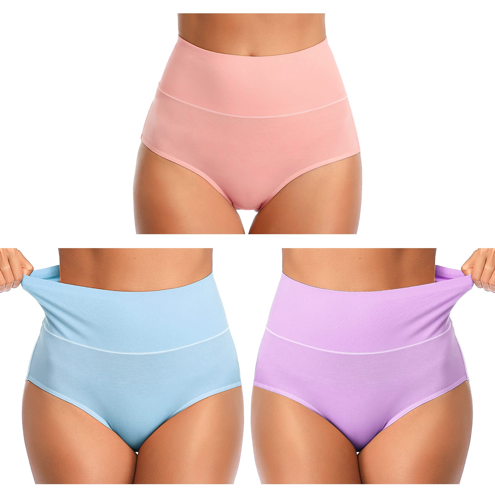 UMMISS Women's Cotton High Waist Underwear - Tummy Control Panties No Muffin Top, Full Coverage Briefs for Everyday Comfort & Workout Support