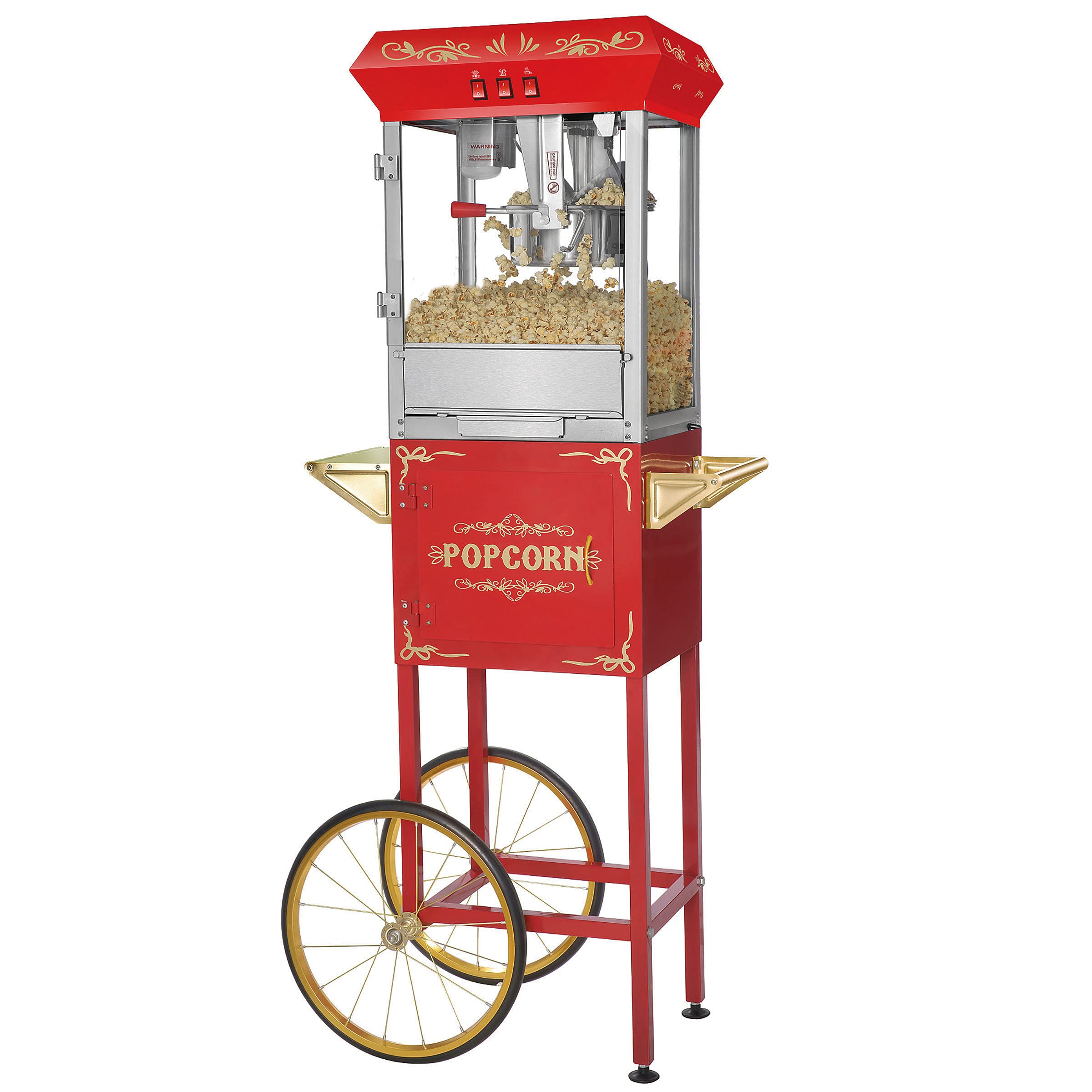Great Northern Popcorn Machine with Cart - 8oz Commercial Popcorn Popper with Stainless Steel Kettle, Warming Light & Accessories (Red) - Perfect for Movie Nights, Parties & Concession Stands