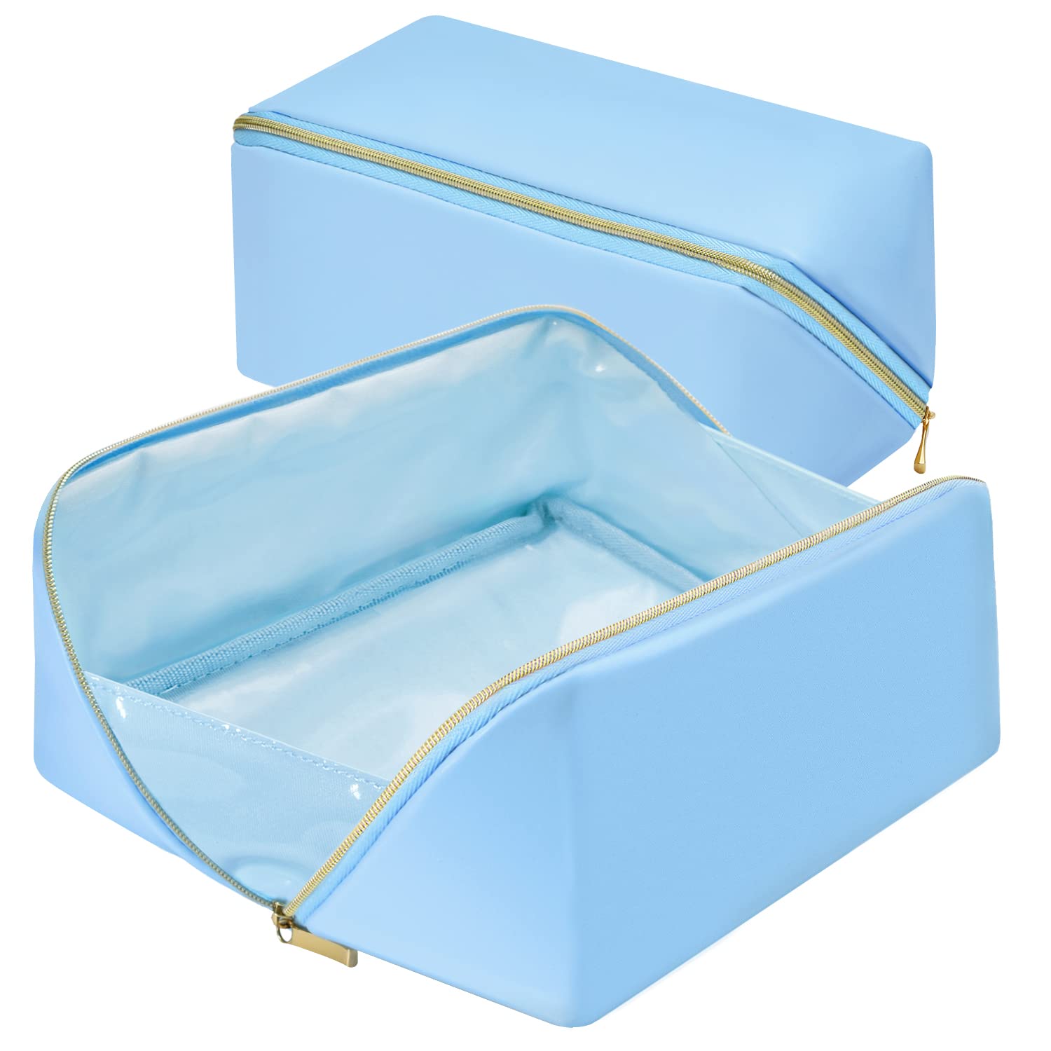 Waterproof Large Portable Makeup Bag - Flat Opening Cosmetic Organizer for Travel, Toiletries & Daily Essentials | Perfect for Overnight Trips, Gym & Beauty Storage (Blue)
