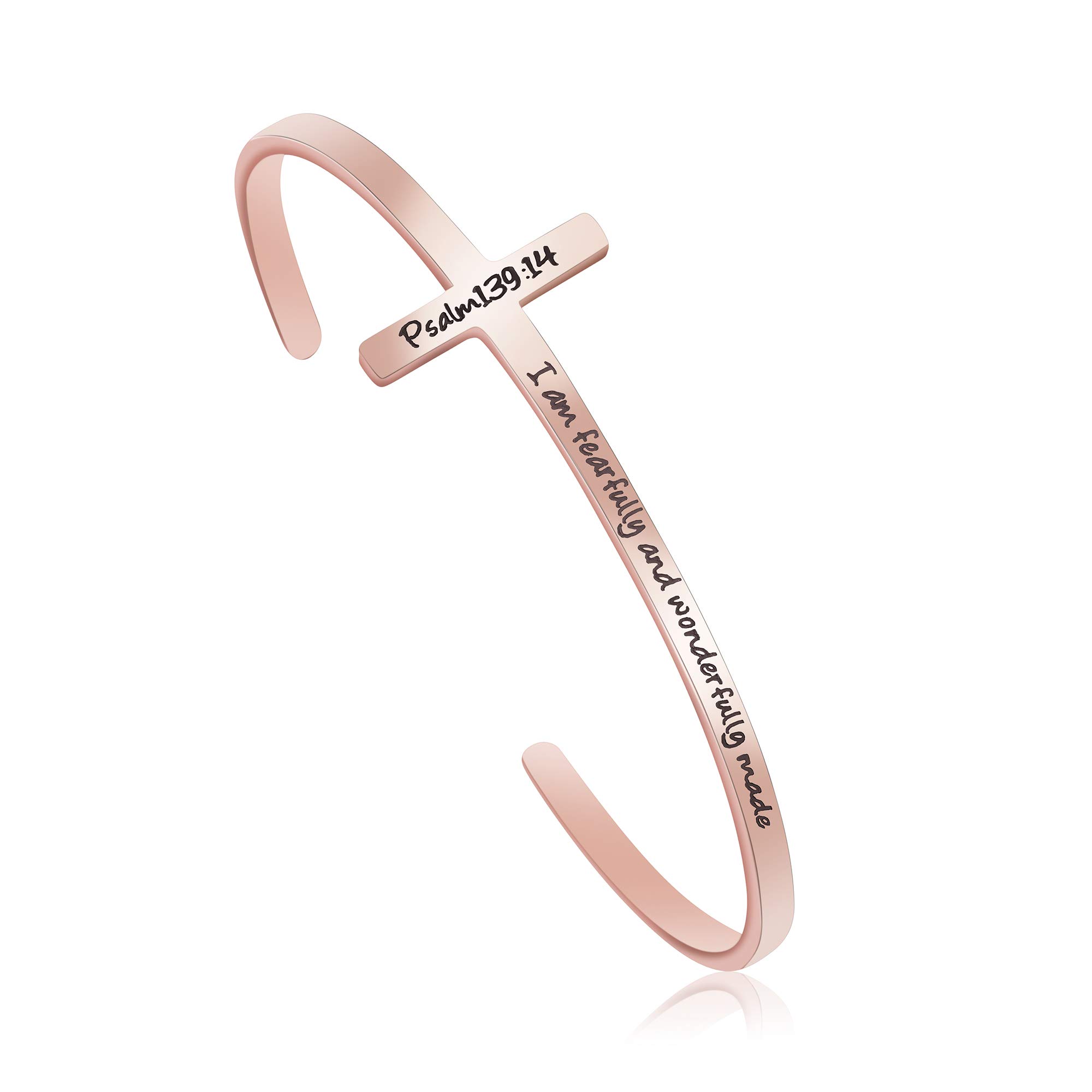 Rose Gold Christian Cross Bracelet for Women - Baptism, Birthday & Christmas Gifts for Her