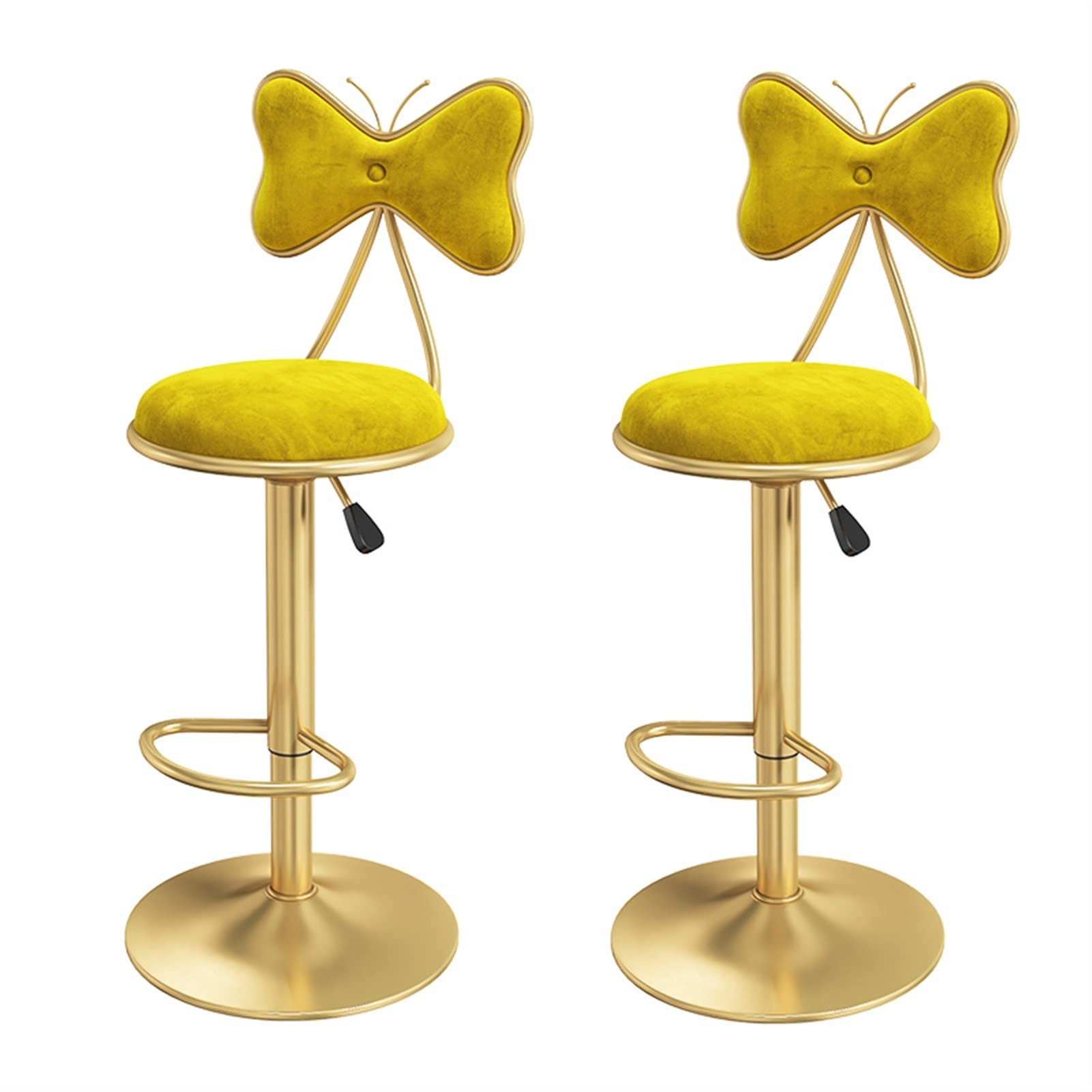 Set of 2 Adjustable Height Swivel Bar Stools with Backrest - Upholstered Kitchen Island Counter Stools for Breakfast Nook & Dining Room - Comfortable Butterfly Design (Yellow) - Perfect for Home Kitchen, Bar Counter and Small Space Dining