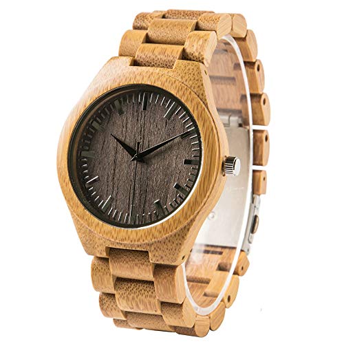 Personalized Bamboo Wood Watch for Men - Custom Engraved 45mm Wooden Casual Watch with Laser Engraving - Perfect for Gifts, Weddings & Everyday Fashion