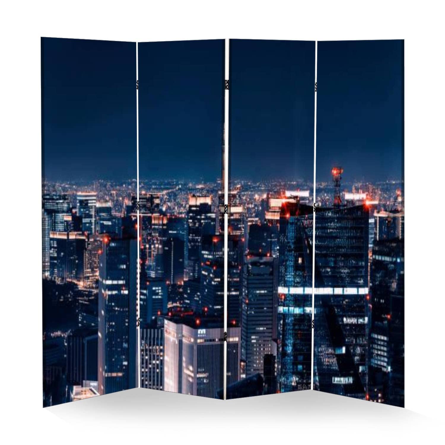4 Panel Japanese Tokyo City Canvas Room Divider - Folding Privacy Screen, Portable Wall Separator, Freestanding Protective Partition for Home, Office & Events