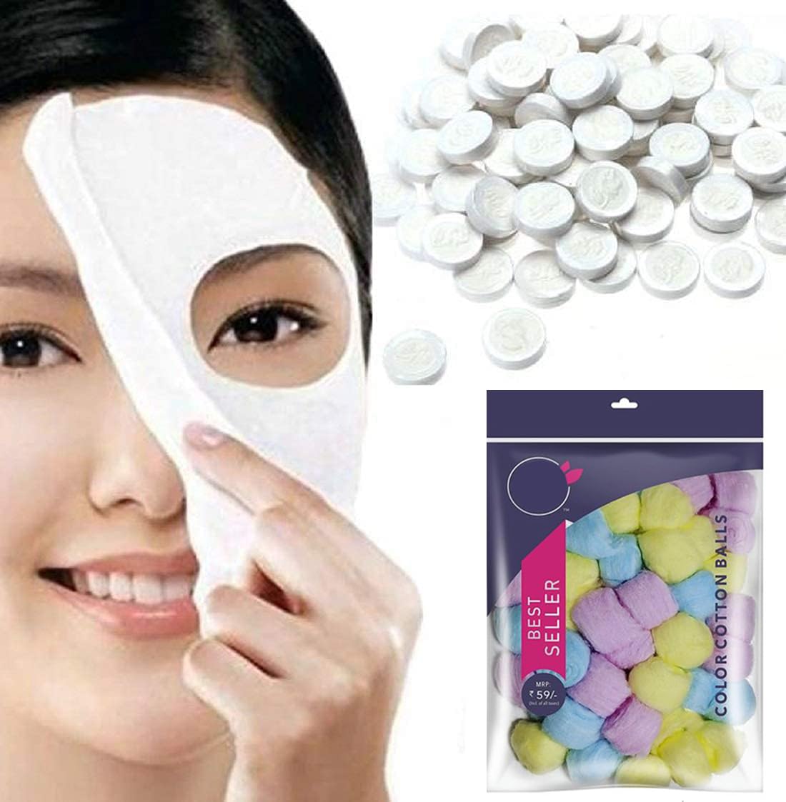 20Pcs Compressed Facial Sheet Masks - DIY Disposable Coin-Shaped Face Mask Paper for Skin Care | 100% Non-Woven Fabric with 50 Cotton Balls | Perfect for Travel, Spa, Daily Hydration & Beauty Routine