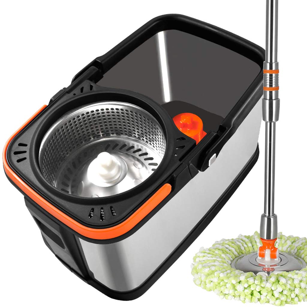 XJAXY Spin Mop Bucket Set with Stainless Steel Adjustable Handle & 2 Microfiber Mop Heads - Wet & Dry Floor Cleaning System for Hardwood, Tile & Laminate Floors - Perfect for Kitchen, Bathroom & Household Cleaning