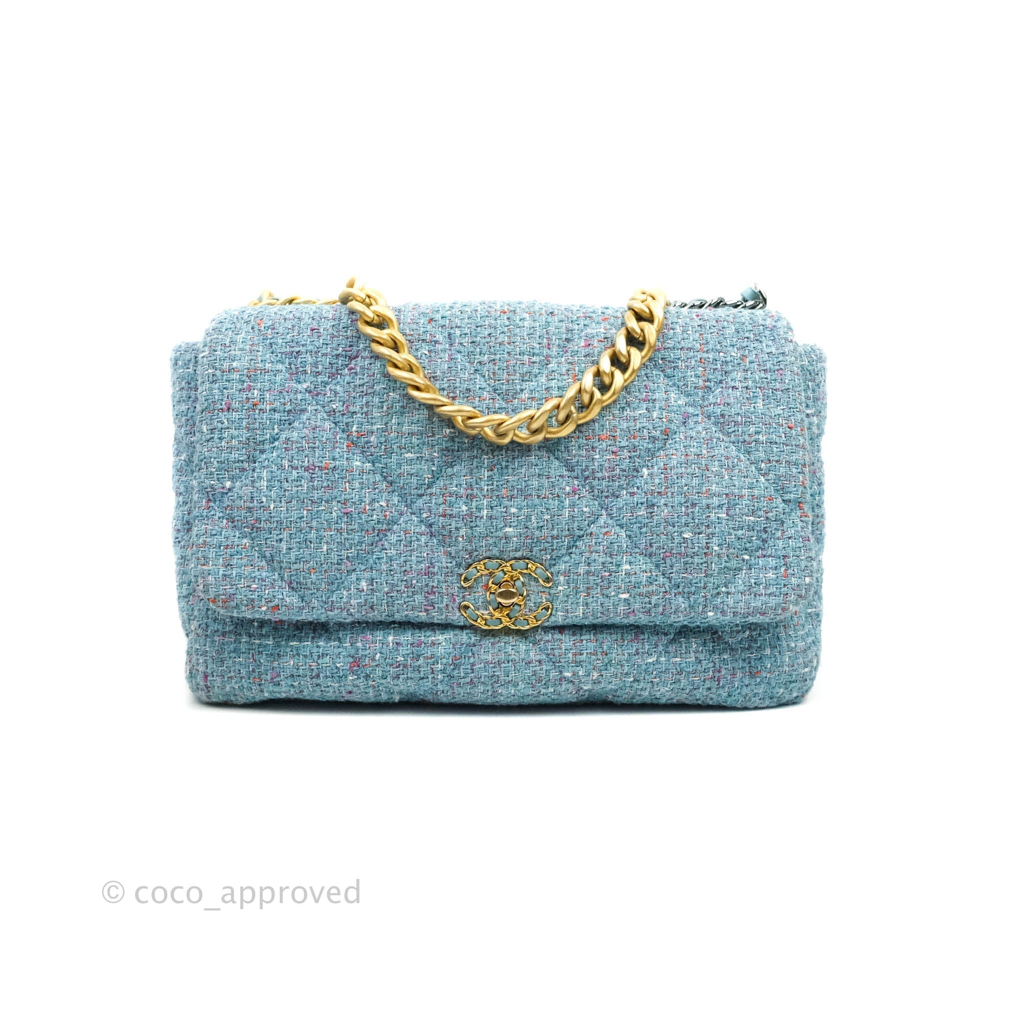 Chanel 19 Maxi Flap Bag in Blue Tweed with Mixed Hardware - Luxury Designer Handbag for Women, Perfect for Parties, Work & Everyday Use
