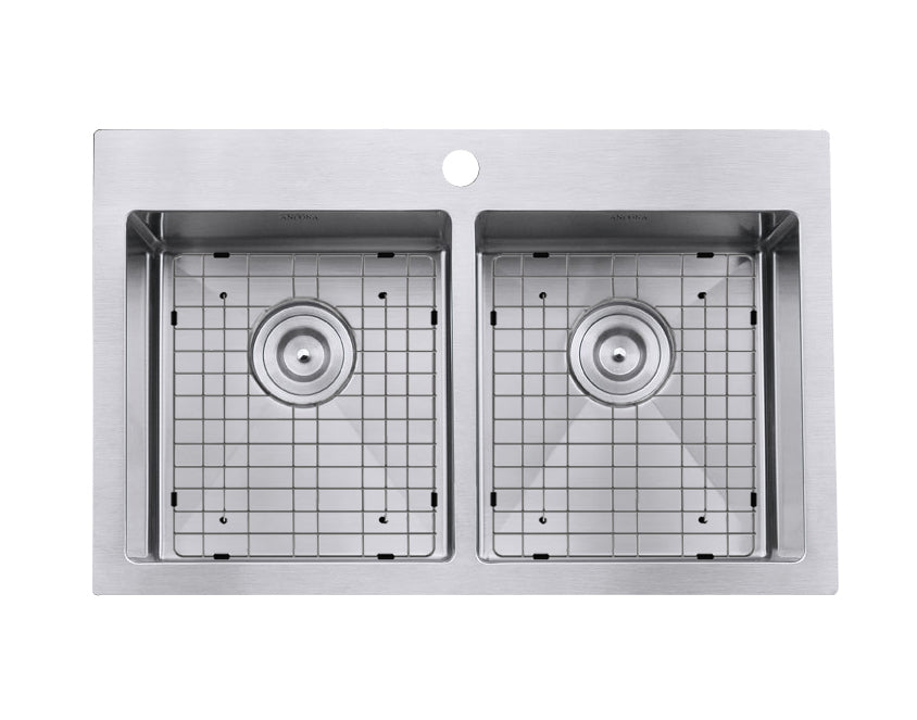 Prestige Series 30-inch Stainless Steel 1 Hole Double Bowl Kitchen Sink with Grids & Strainers - 50/50 Drop-in Design for Modern Kitchens, Perfect for Food Prep and Dishwashing