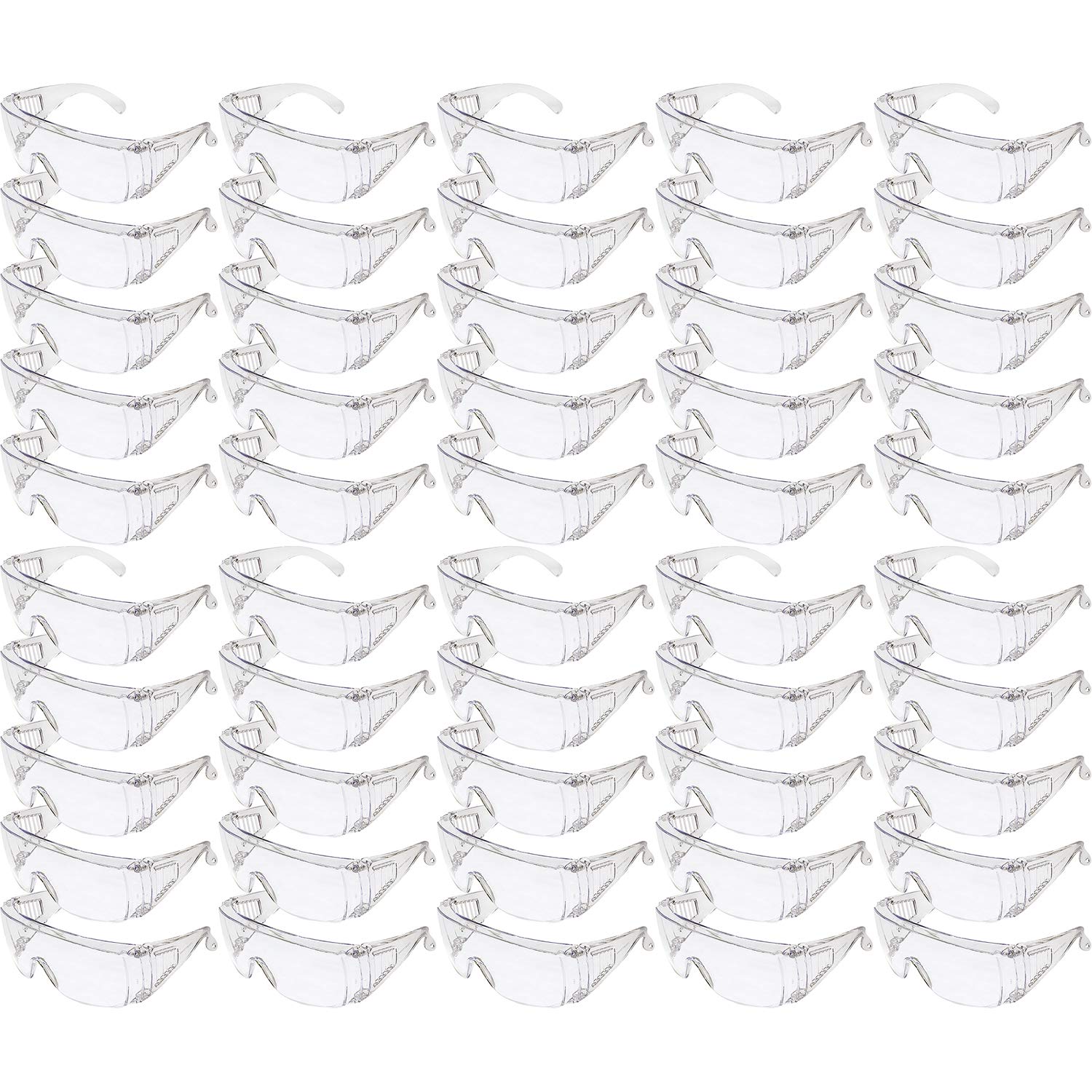 50 Pack Clear Lens Safety Glasses with Side Shields & Anti-Glare Brow Guard - ANSI Certified, Over-Glasses Fit for Lab, Workshop, Construction & DIY Projects
