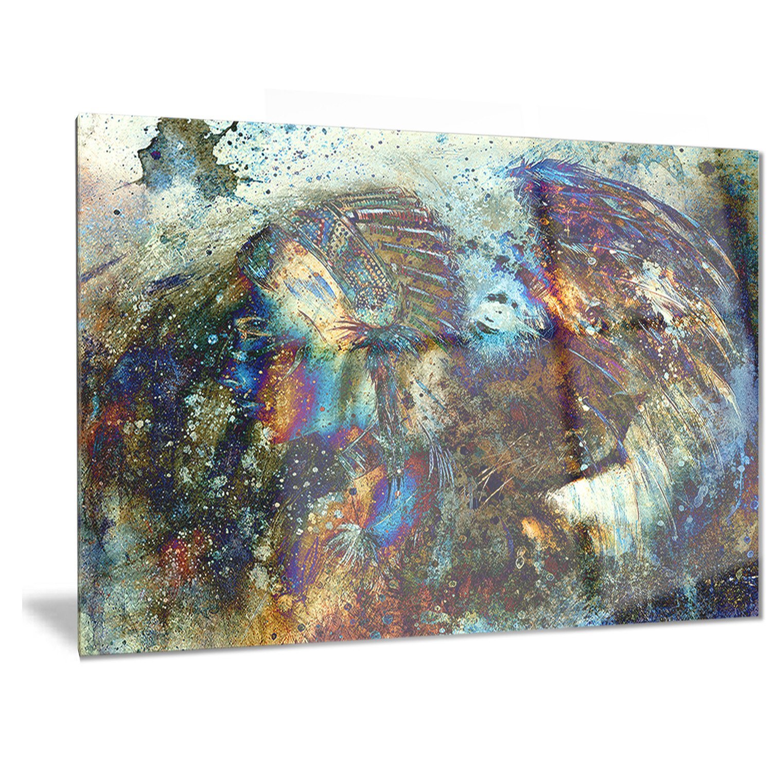 Designart Indian Collage Lion-Woman Metal Wall Art - 40x30 Inches, 30''H x 40''W x 1''D - Modern Home Decor for Living Room, Bedroom & Office