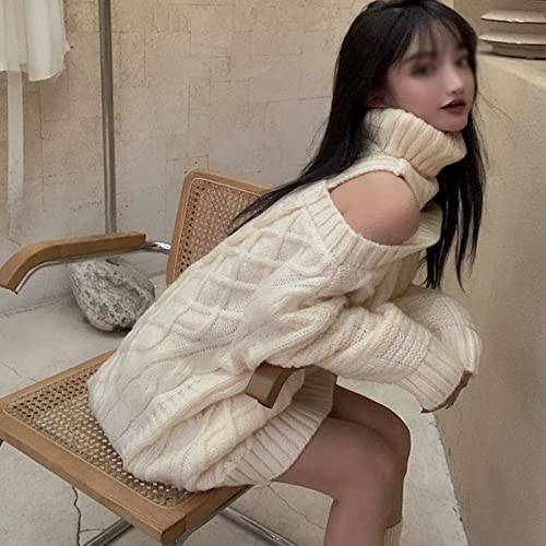 Women's Turtleneck Sweater - Thick Knit Long Loose Pullover for Autumn Winter - Soft Warm White Sweater for Ladies - Perfect for Office, Dating & Casual Outfits